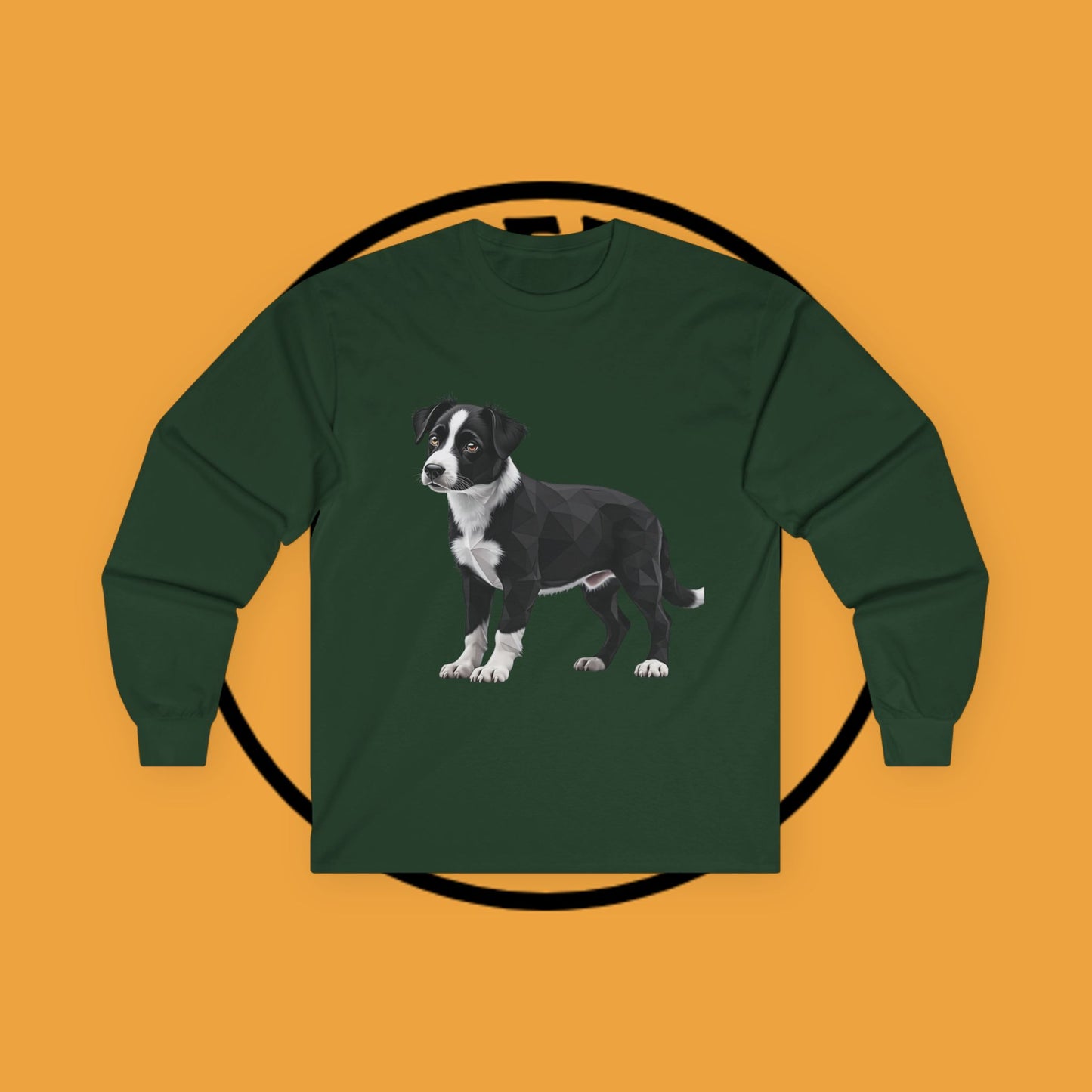 Geometric Border Collie Puppy Long Sleeve Tee - Low Poly Dog Art Shirt | Modern Pet Apparel