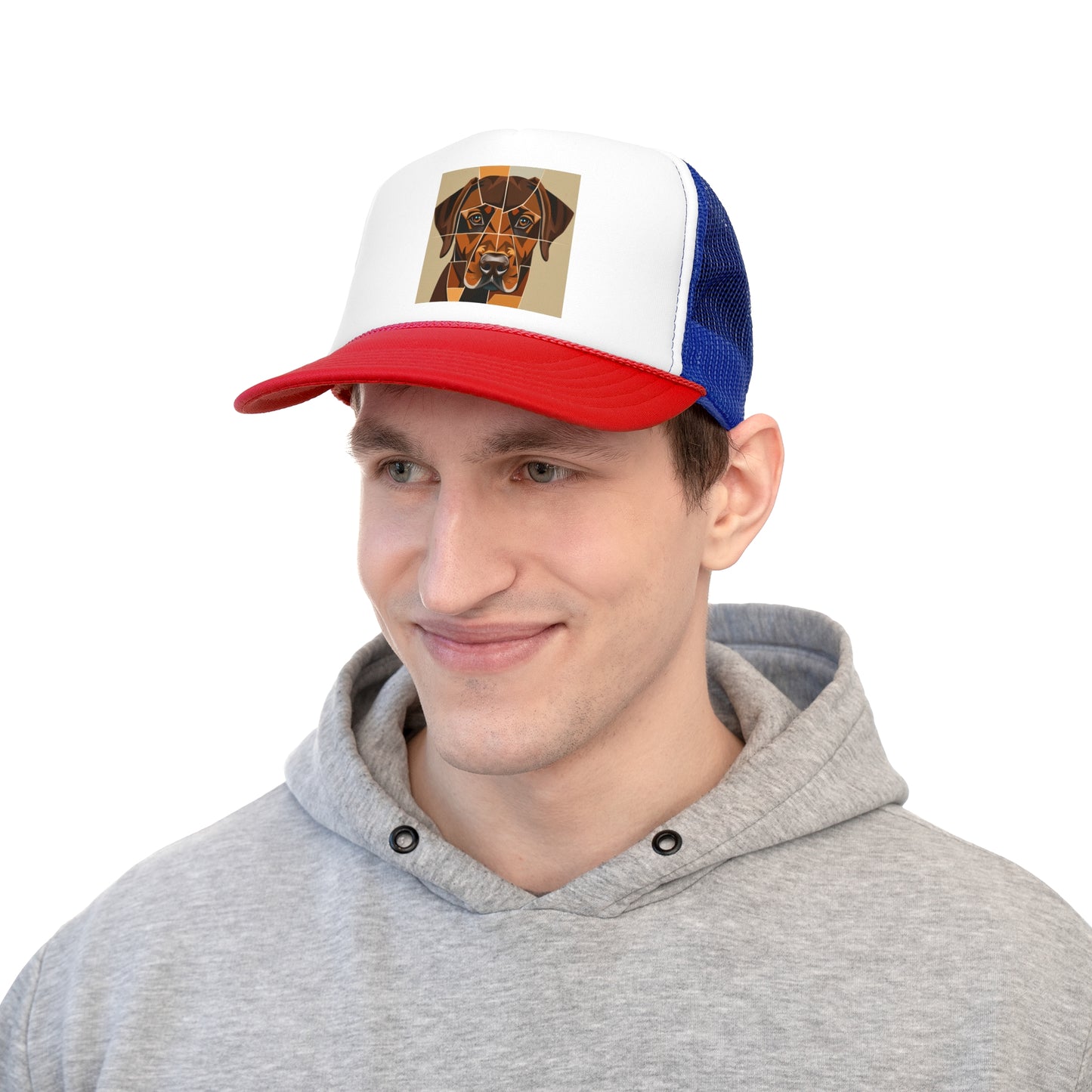 Geometric Dog Trucker Cap - Modern Low Poly Art Design - Unisex Minimalist Cap
