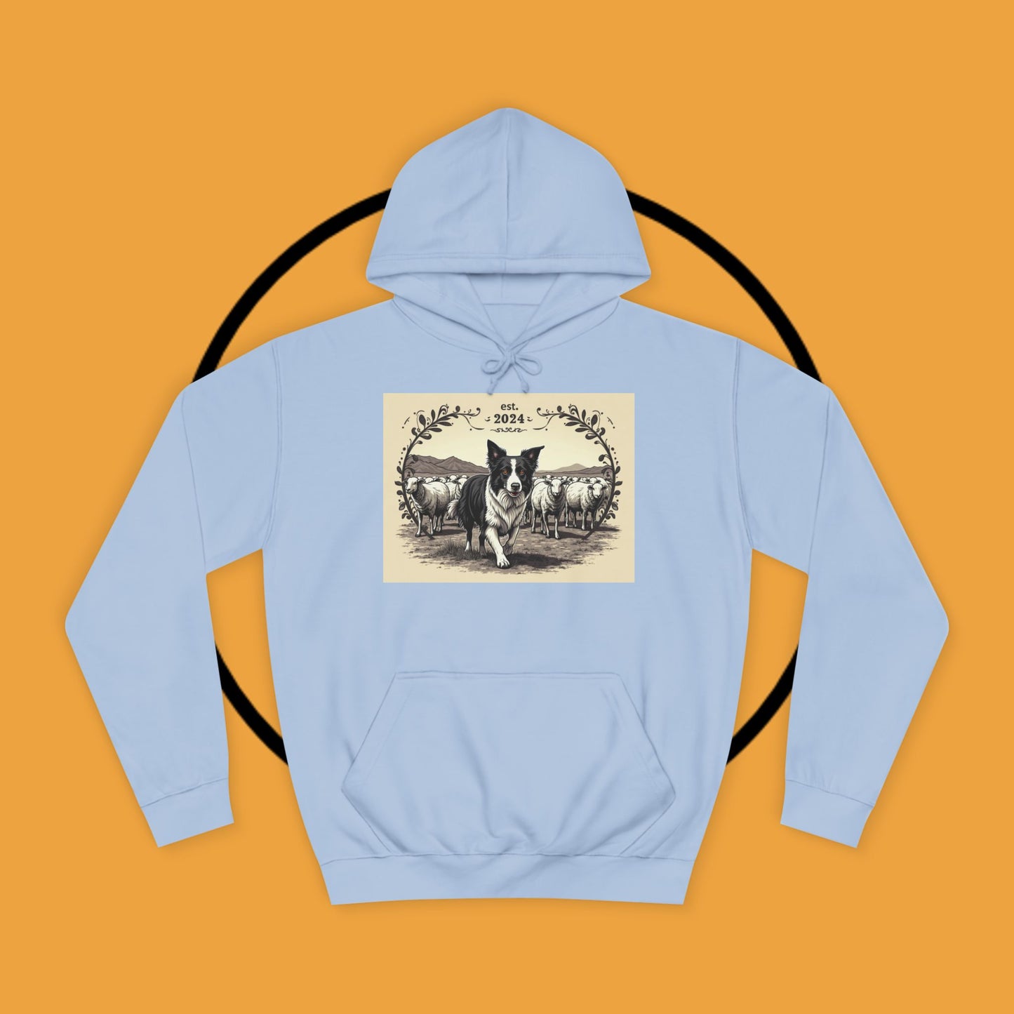 "Border Collie Sheep Herding Hoodie - Vintage Farm Life Est. 2024 Sweatshirt | Premium Pastoral Dog Design"