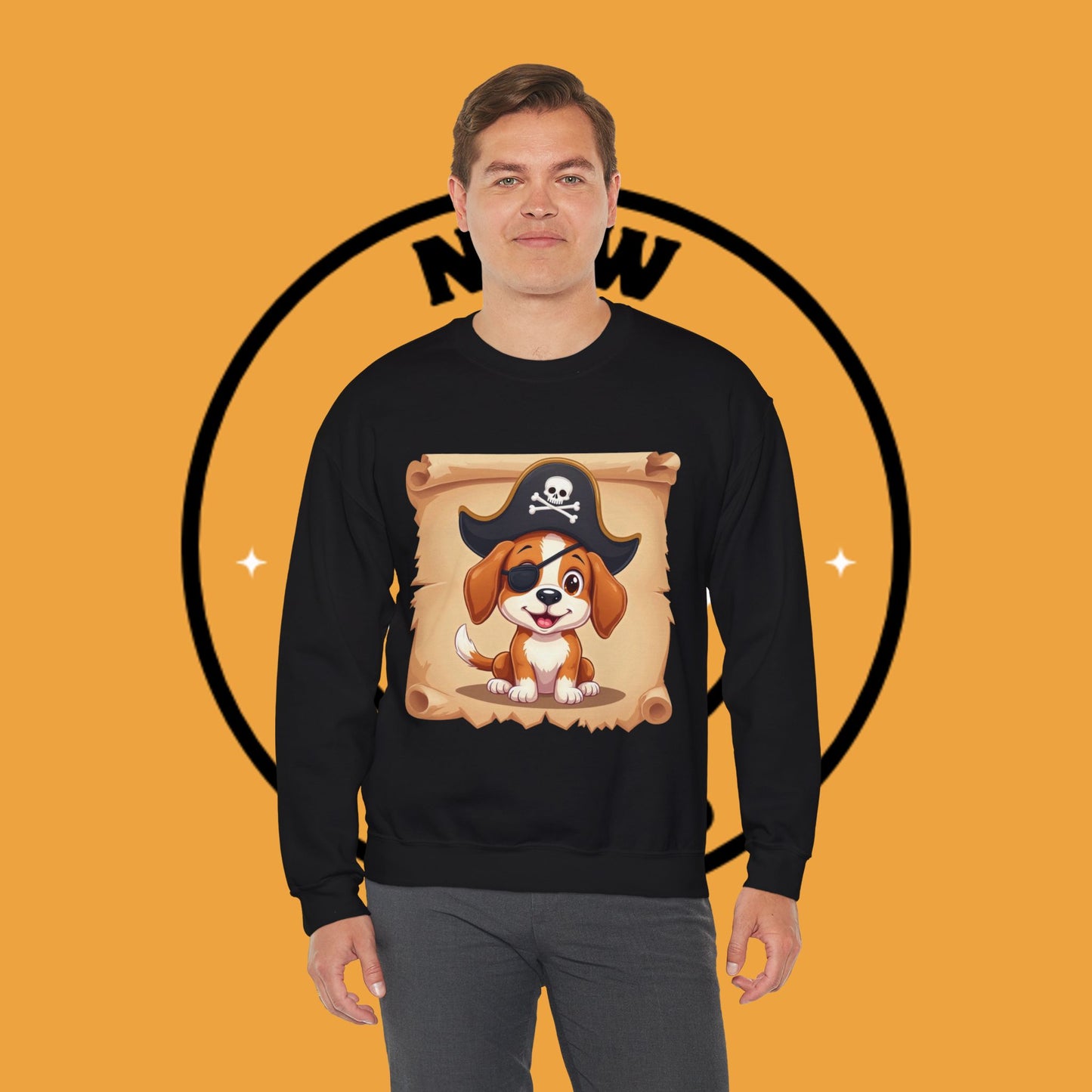 Pirate Dog Crewneck Sweatshirt - Buccaneer Beagle Design with Patch and Hat