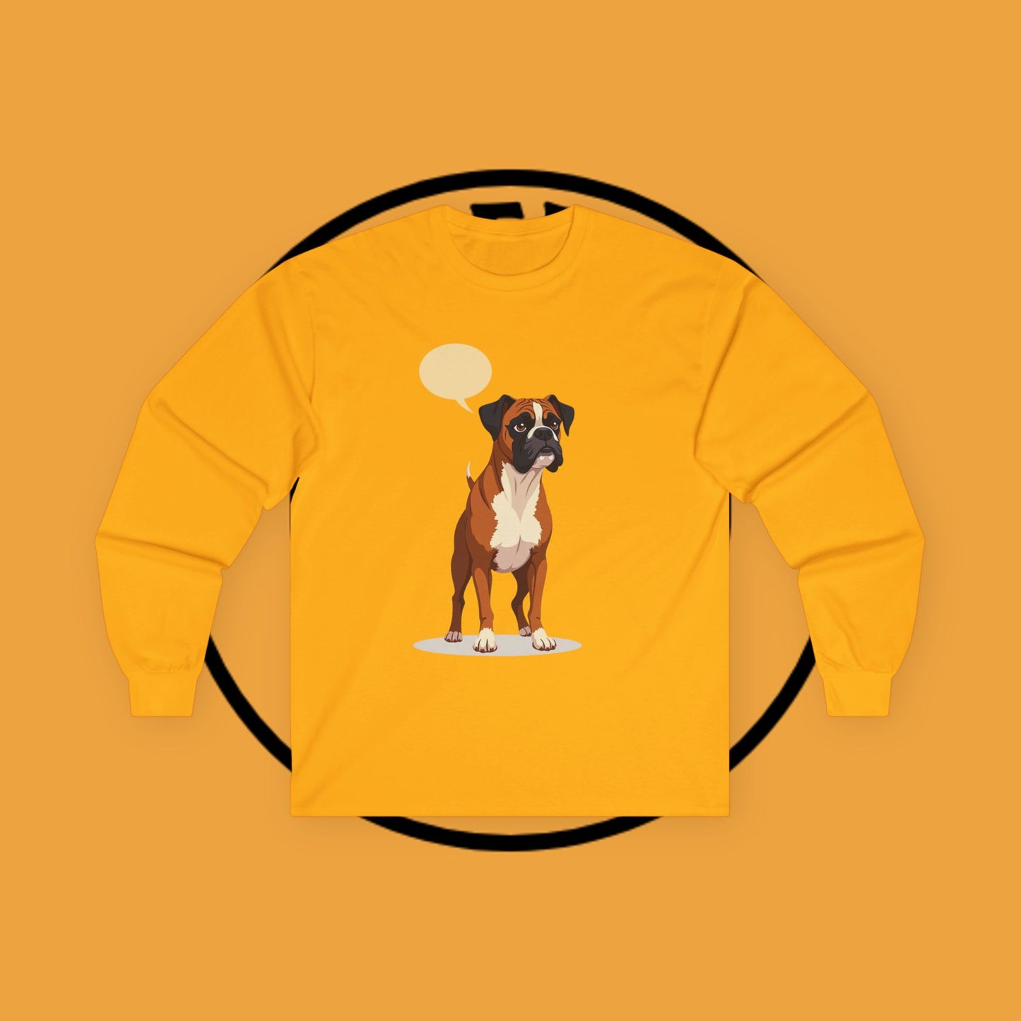 Classic Boxer Dog Long Sleeve T-Shirt - Vintage Style Illustration with Speech Bubble Design