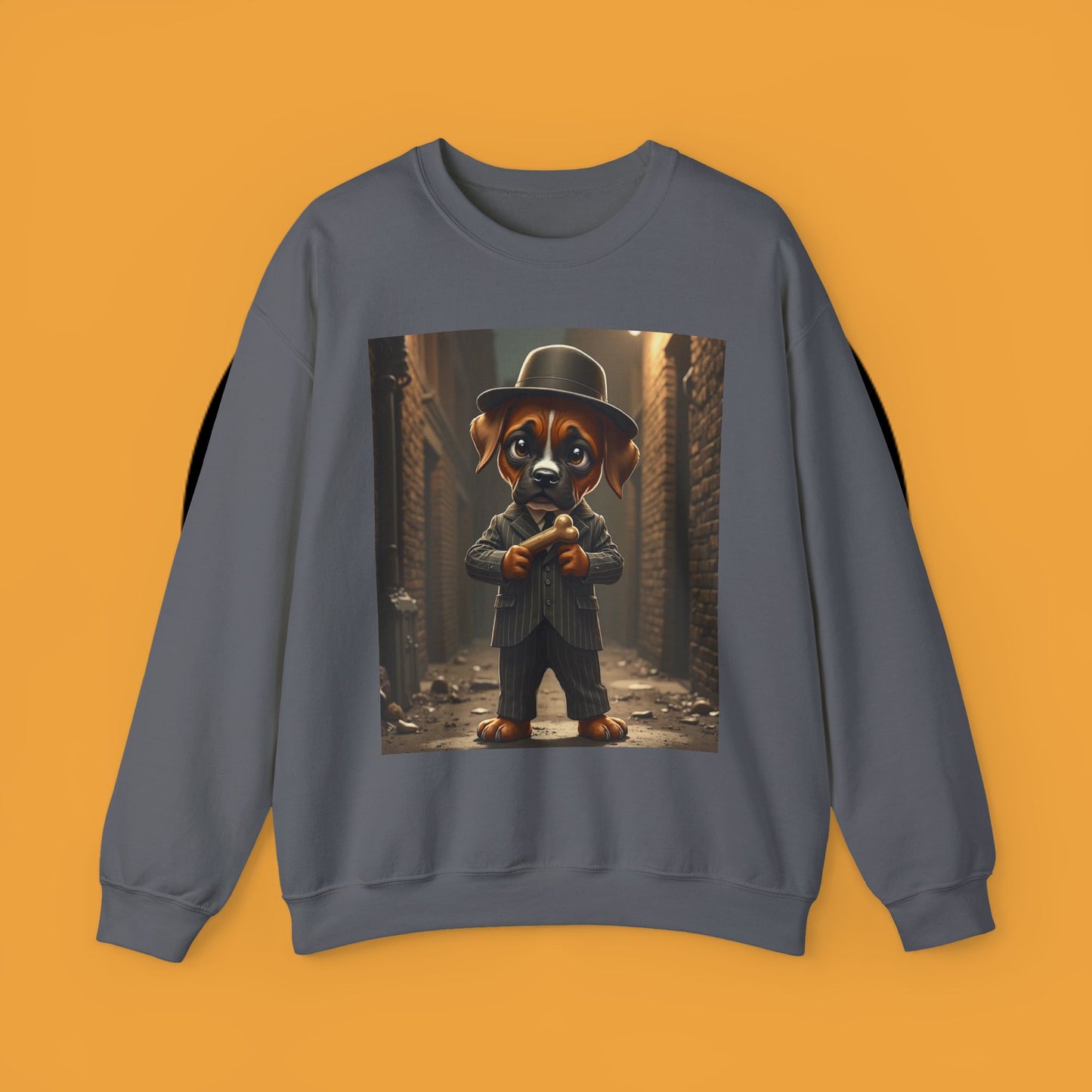 Gangster Puppy Fedora Crewneck Sweatshirt - Vintage Dog Boss Design - Retro Pet Lover Style