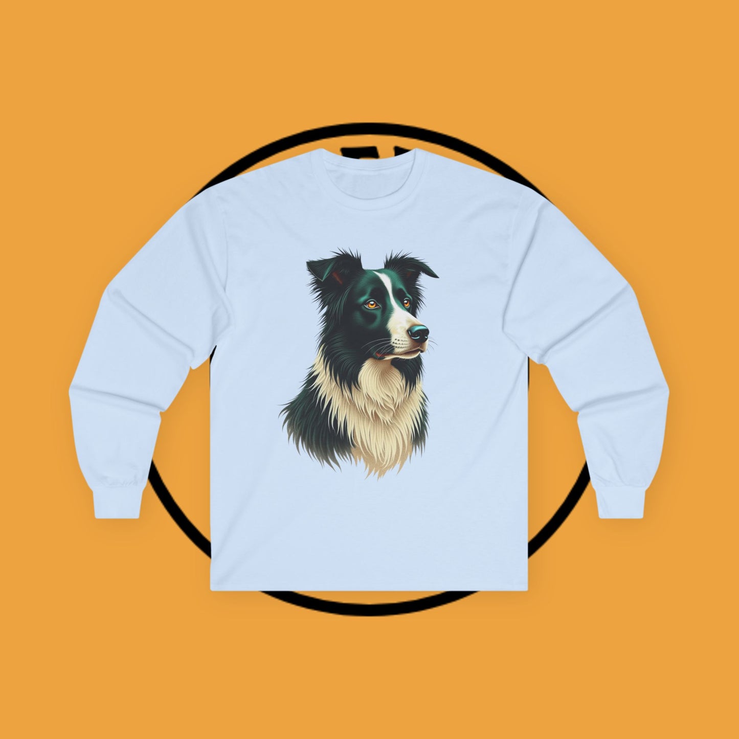 "Majestic Border Collie Portrait Long Sleeve Tee - Realistic Dog Art Shirt - Premium Canine Breed Apparel"