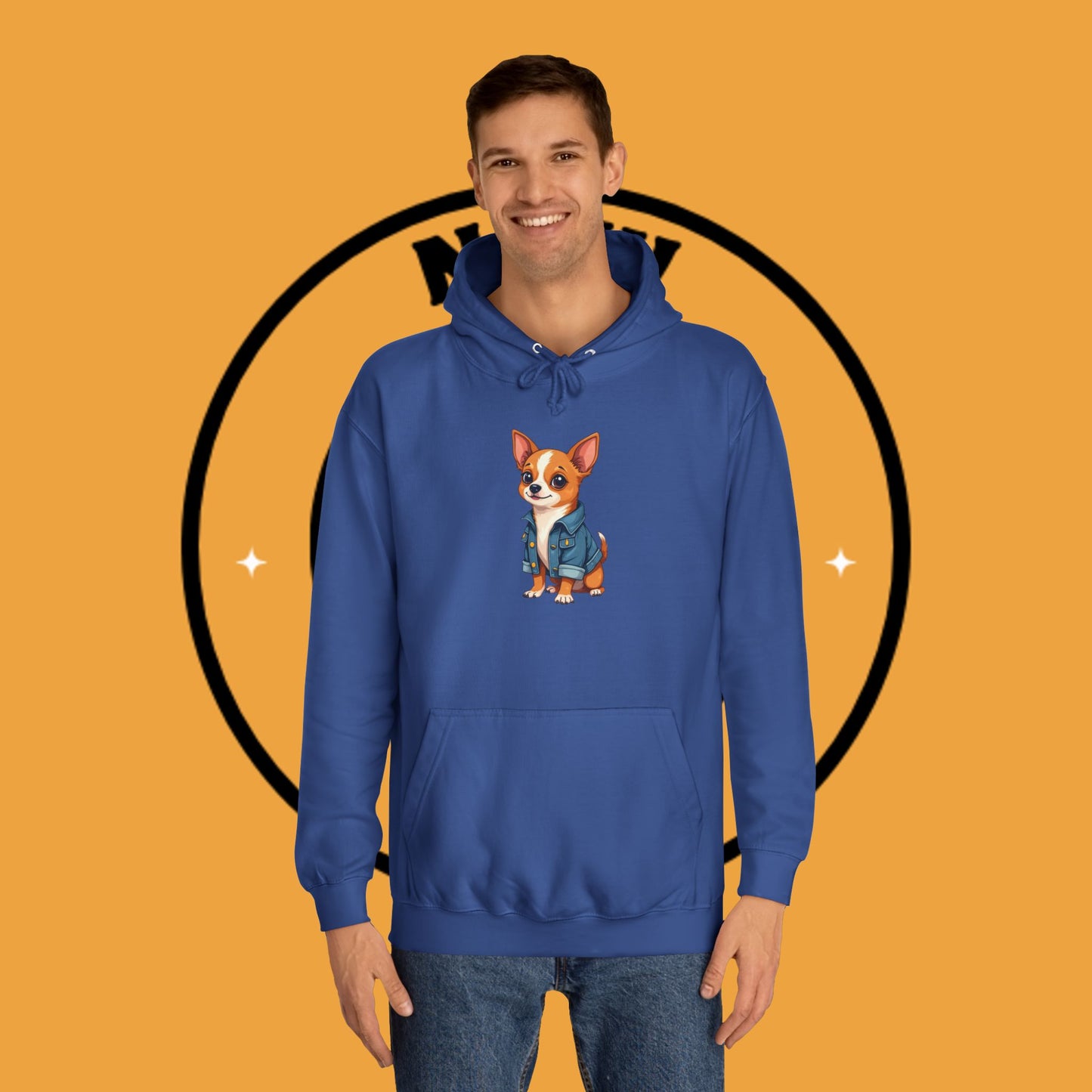 "Adorable Chihuahua in Denim Jacket Hoodie | Cute Dog Lover Gift | Premium Pet Fashion Streetwear"