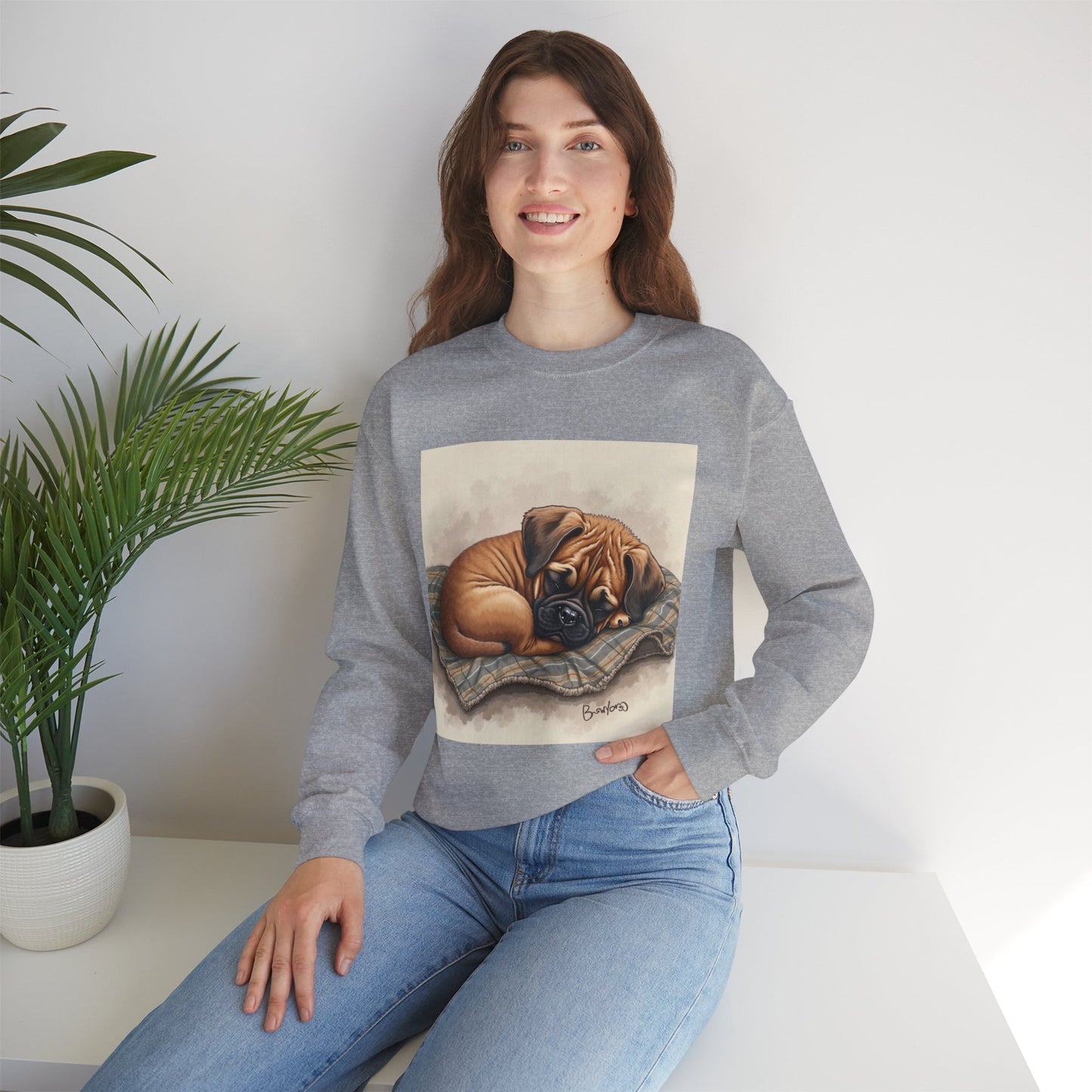 Sleeping Boxer Puppy Crewneck Sweatshirt - Cozy Dog Art Design - Comfort Wear for Pet Lovers