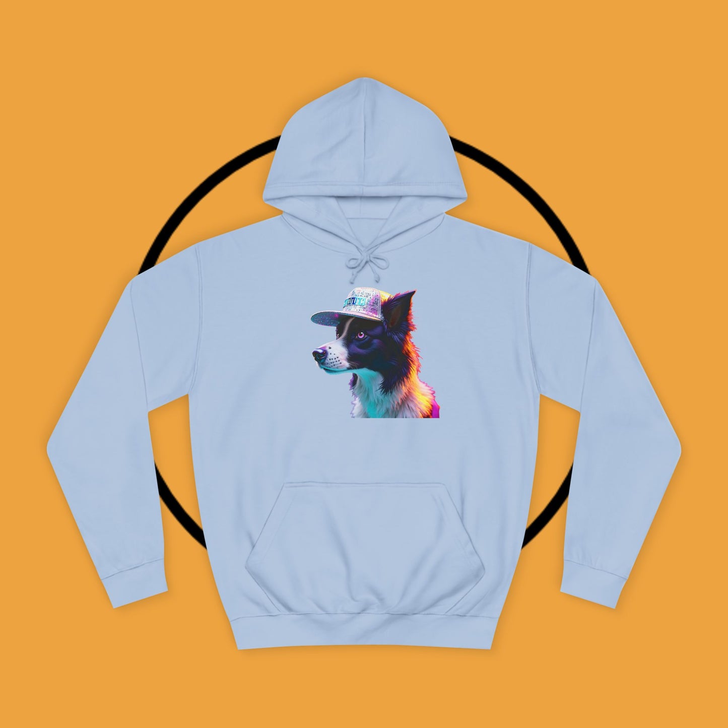 "Neon Rainbow Dog Hoodie - Vibrant Border Collie Street Art Design | Unisex Premium Streetwear"