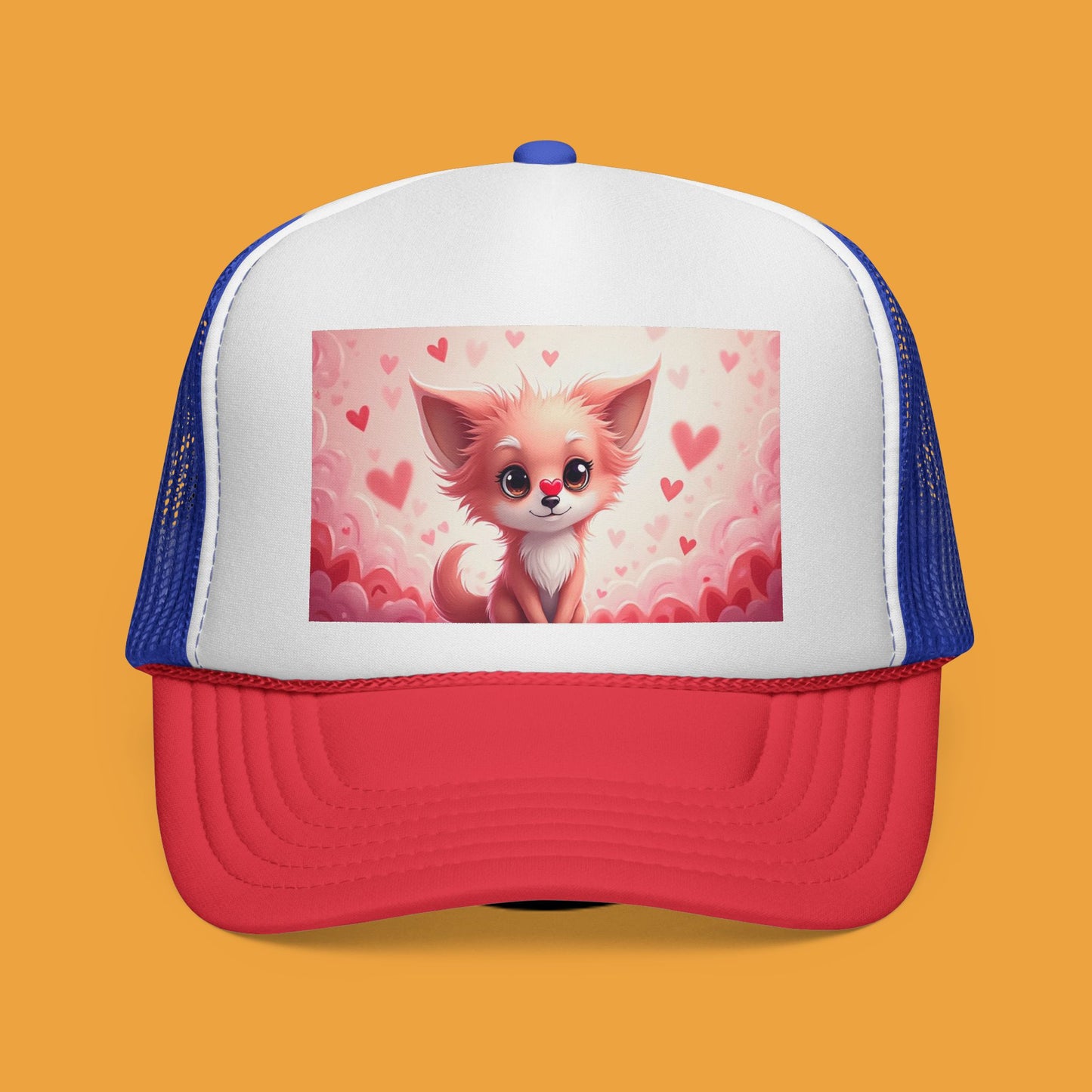 Kawaii Pink Chihuahua Trucker Hat - Cute Heart Design Mesh Cap | Valentine's Day Dog Lover Gift