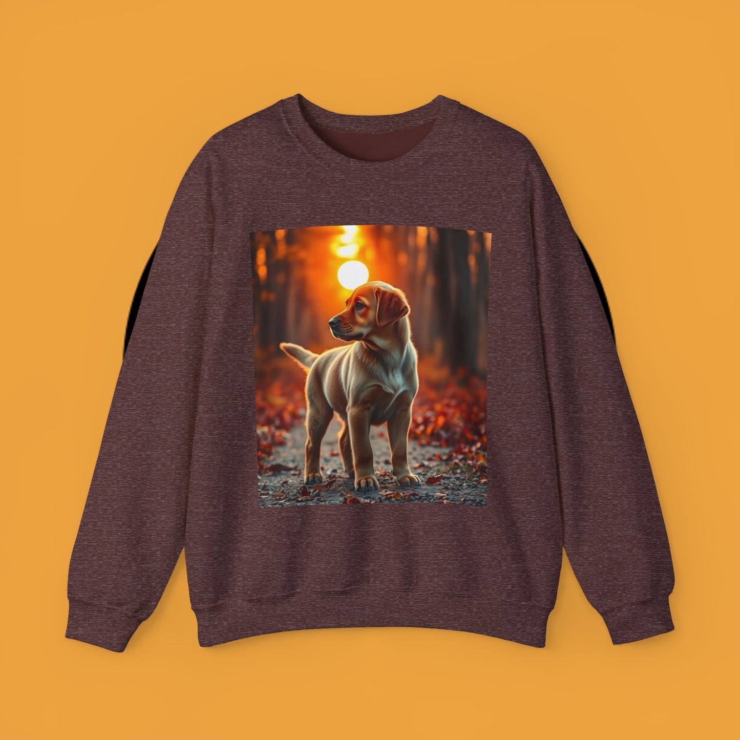 Crewneck Sweatshirt - Labrador Puppy in Autumn Forest with Golden Sunset Light Design