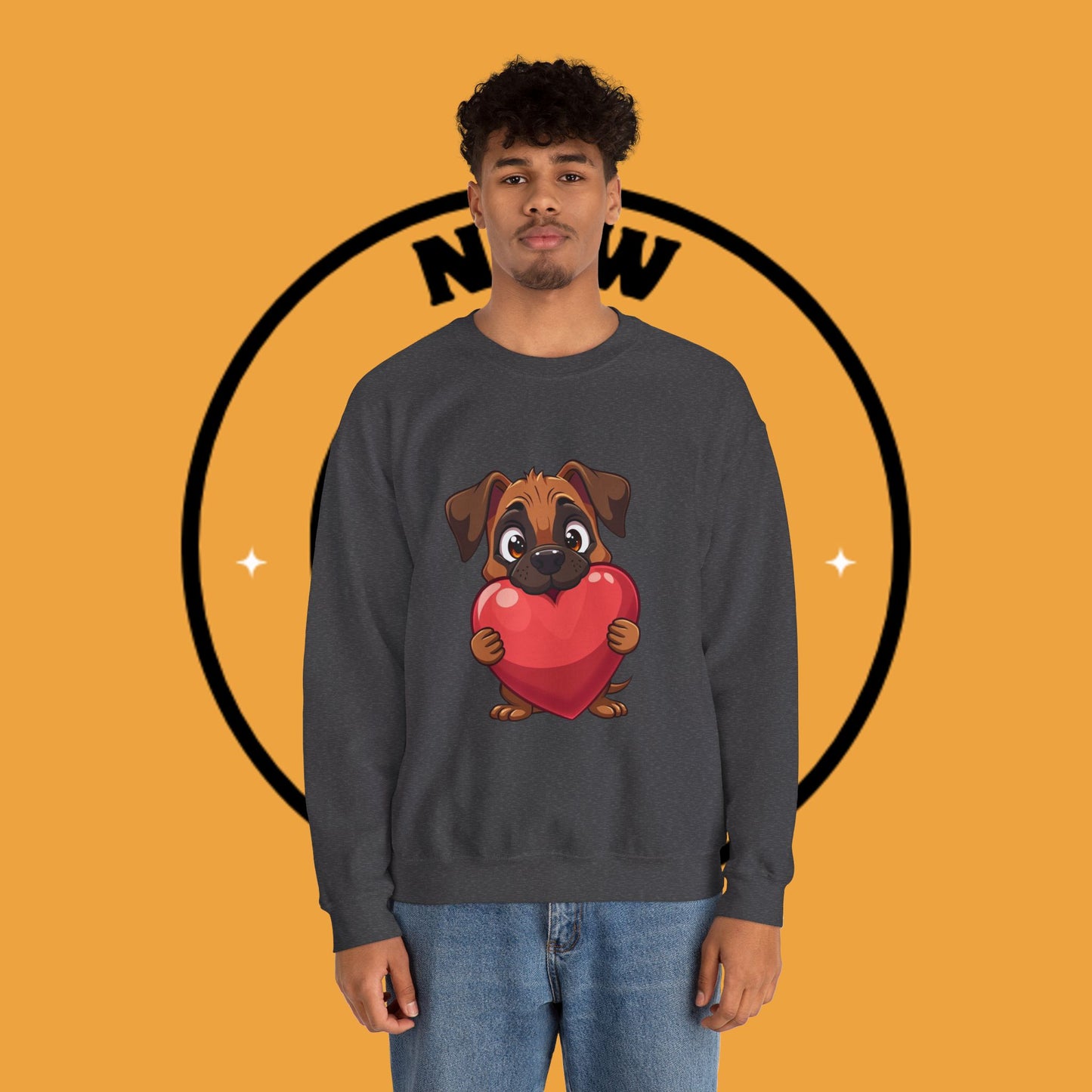 Adorable Puppy Love Heart Crewneck Sweatshirt - Perfect Gift for Dog Lovers