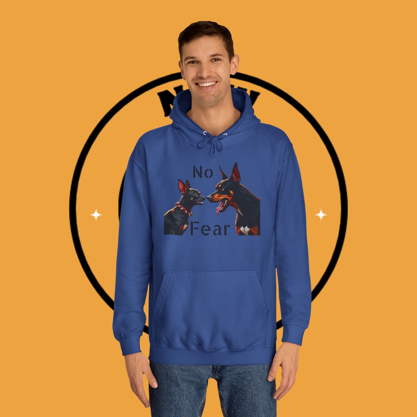 "Fearless Chihuahua vs Doberman Hoodie | Small Dog Big Attitude | David Goliath Pet Art | Brave Little Dog Gift"