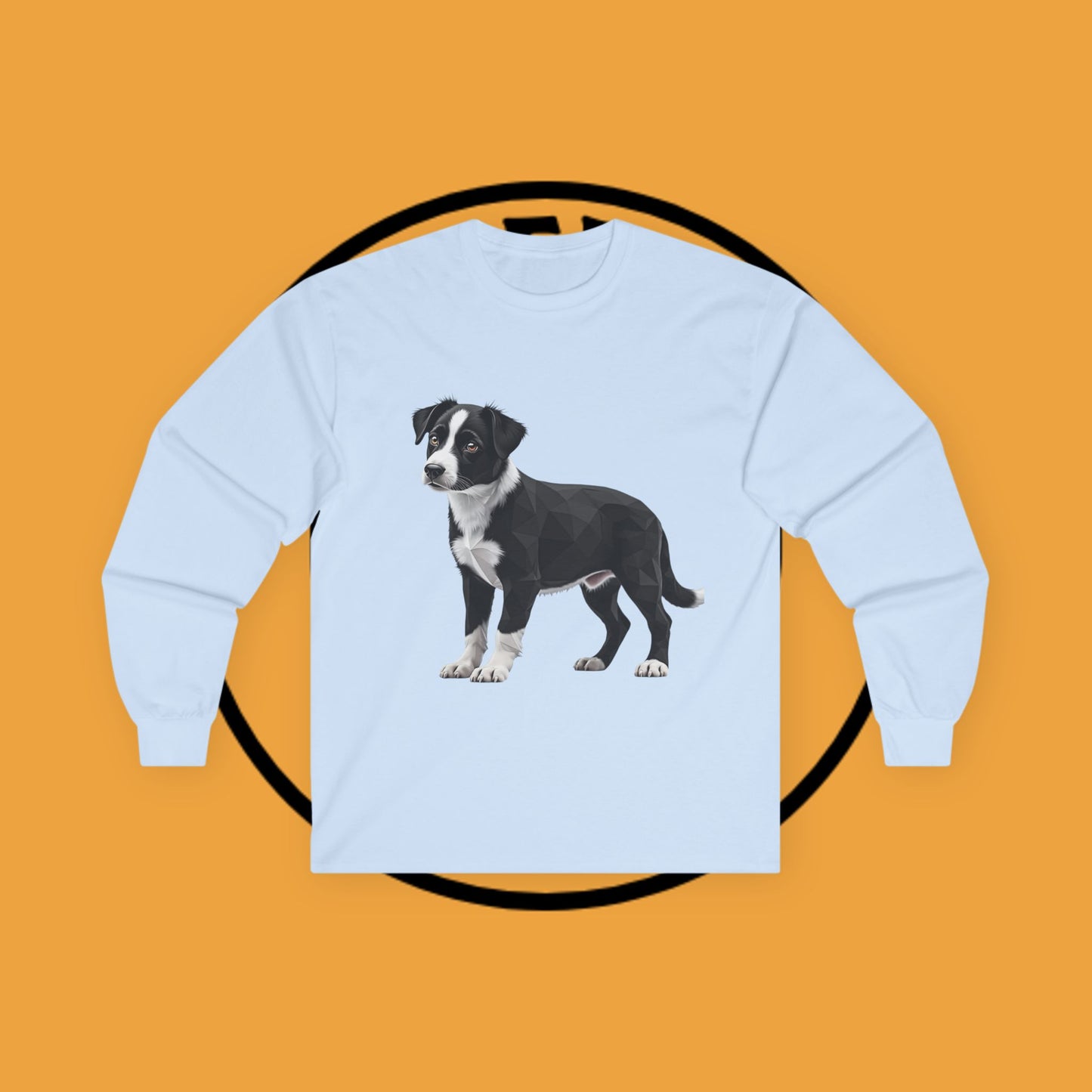 Geometric Border Collie Puppy Long Sleeve Tee - Low Poly Dog Art Shirt | Modern Pet Apparel