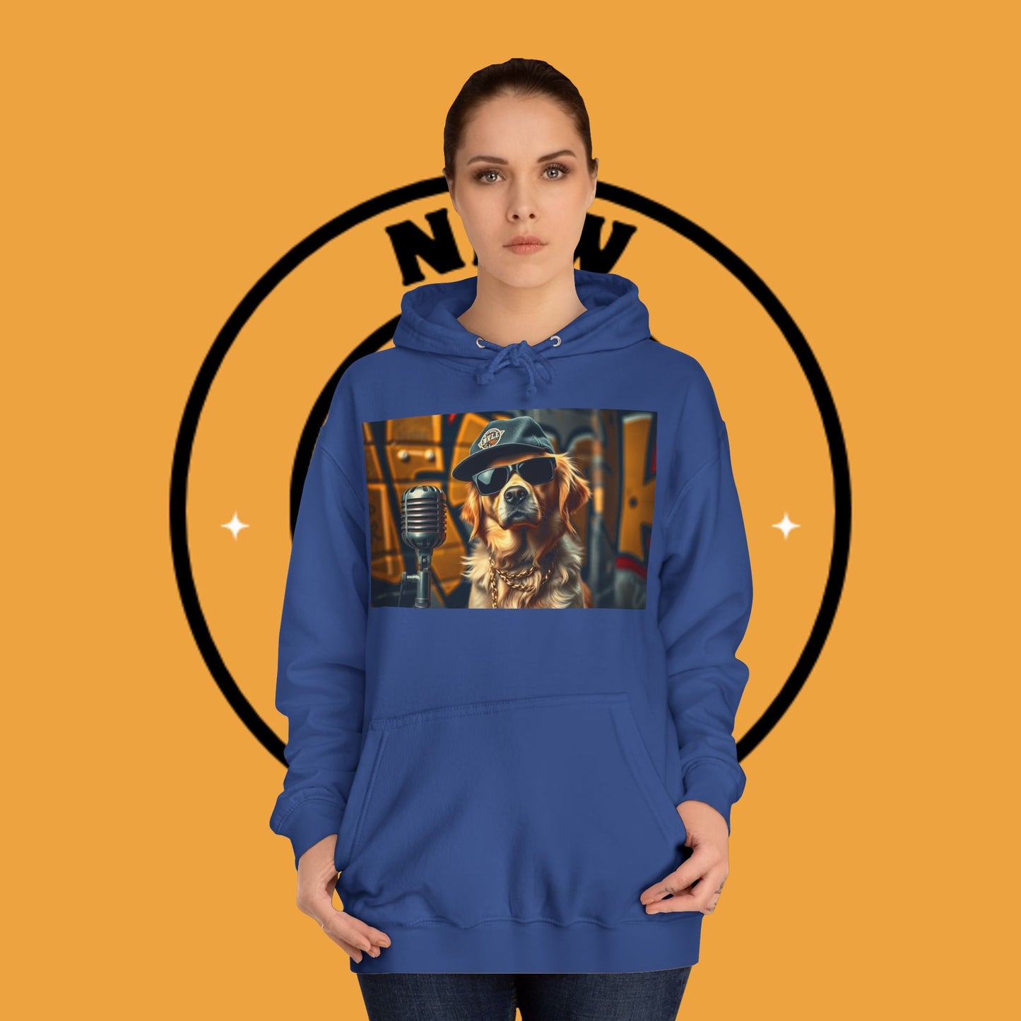 Hip Hop Hound - Cool Dog Rapper with Microphone - Rapper Dog Hoodie: Street Style Icon with Retro Vibes - Unisex Hoodie