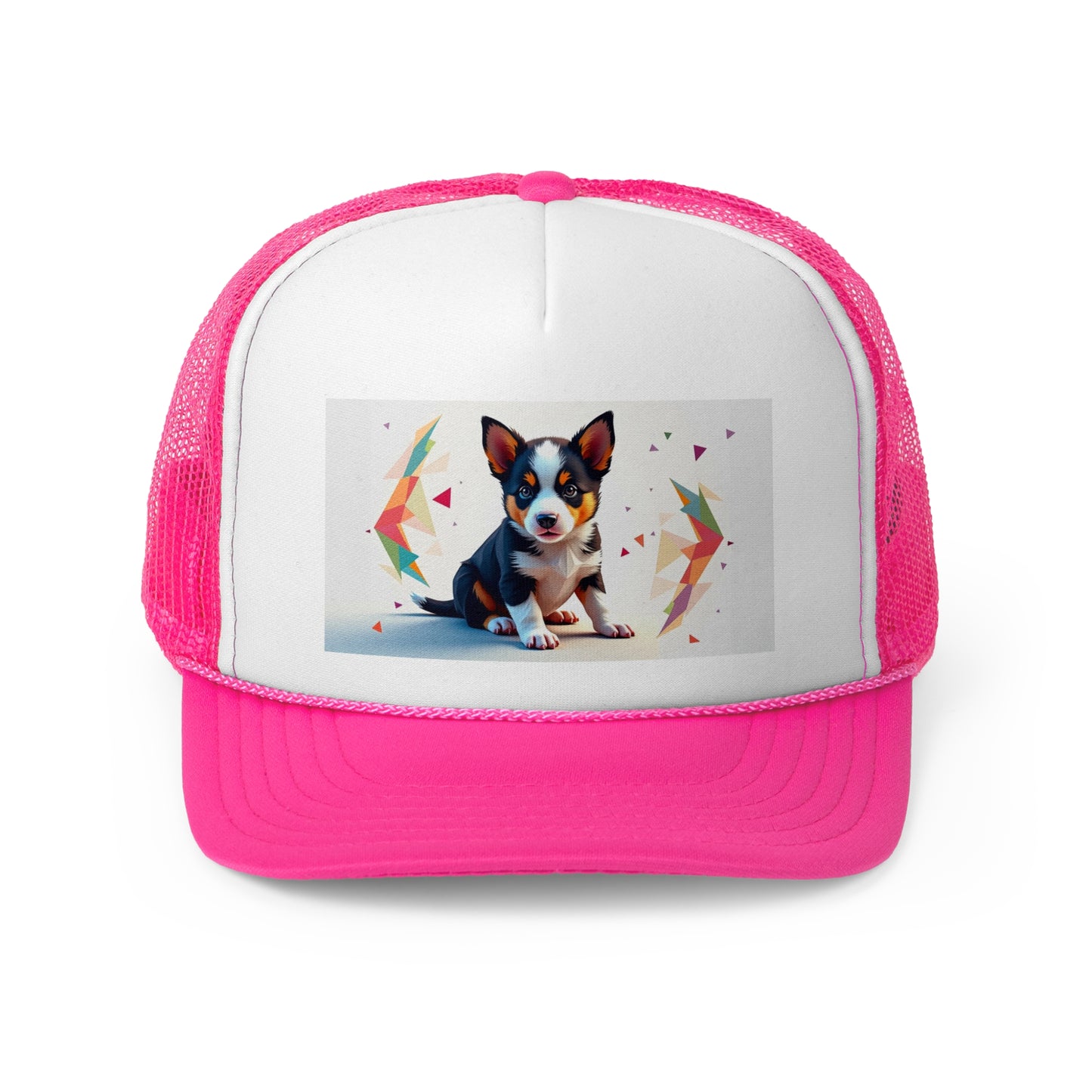 Geometric Puppy Trucker Hat - Modern Art Dog Cap - Abstract Design Baseball Hat