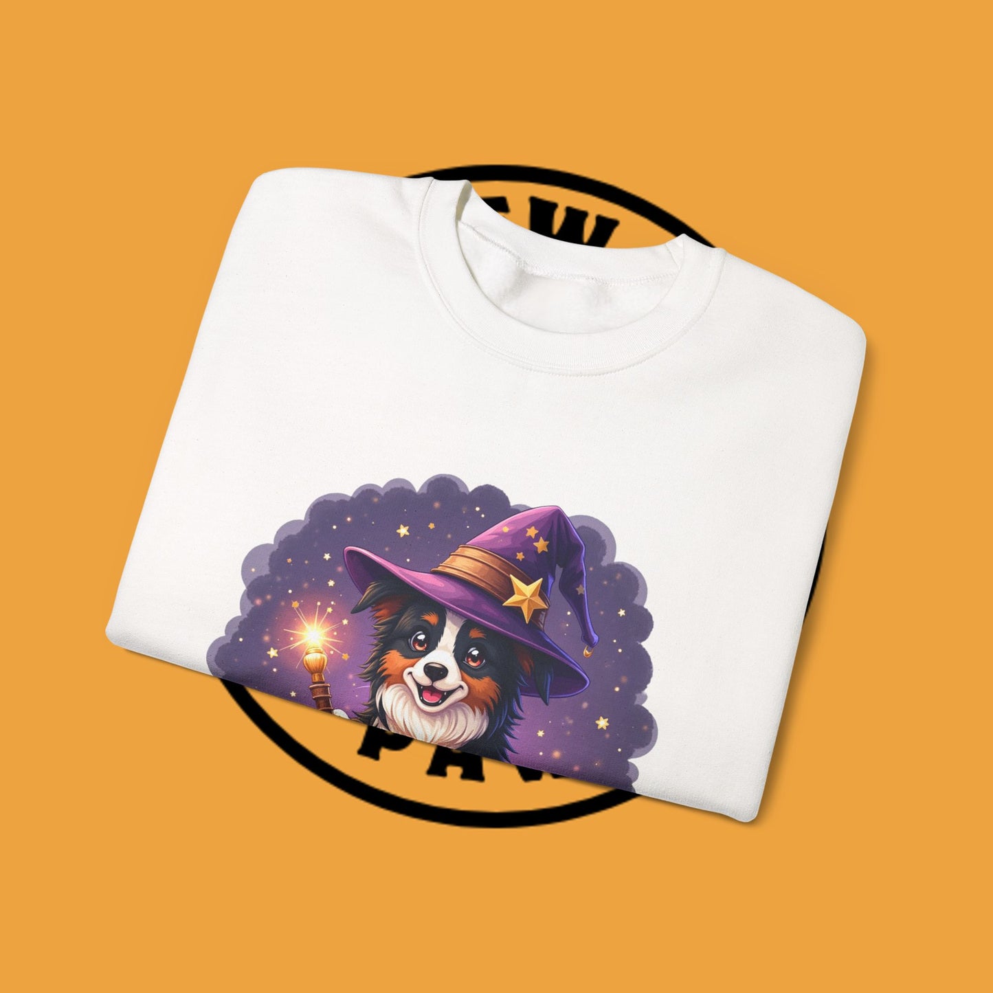 Magical Wizard Dog Crewneck Sweatshirt - Adorable Puppy Magician with Hat & Wand | Fantasy Pet Lover Gift Tee