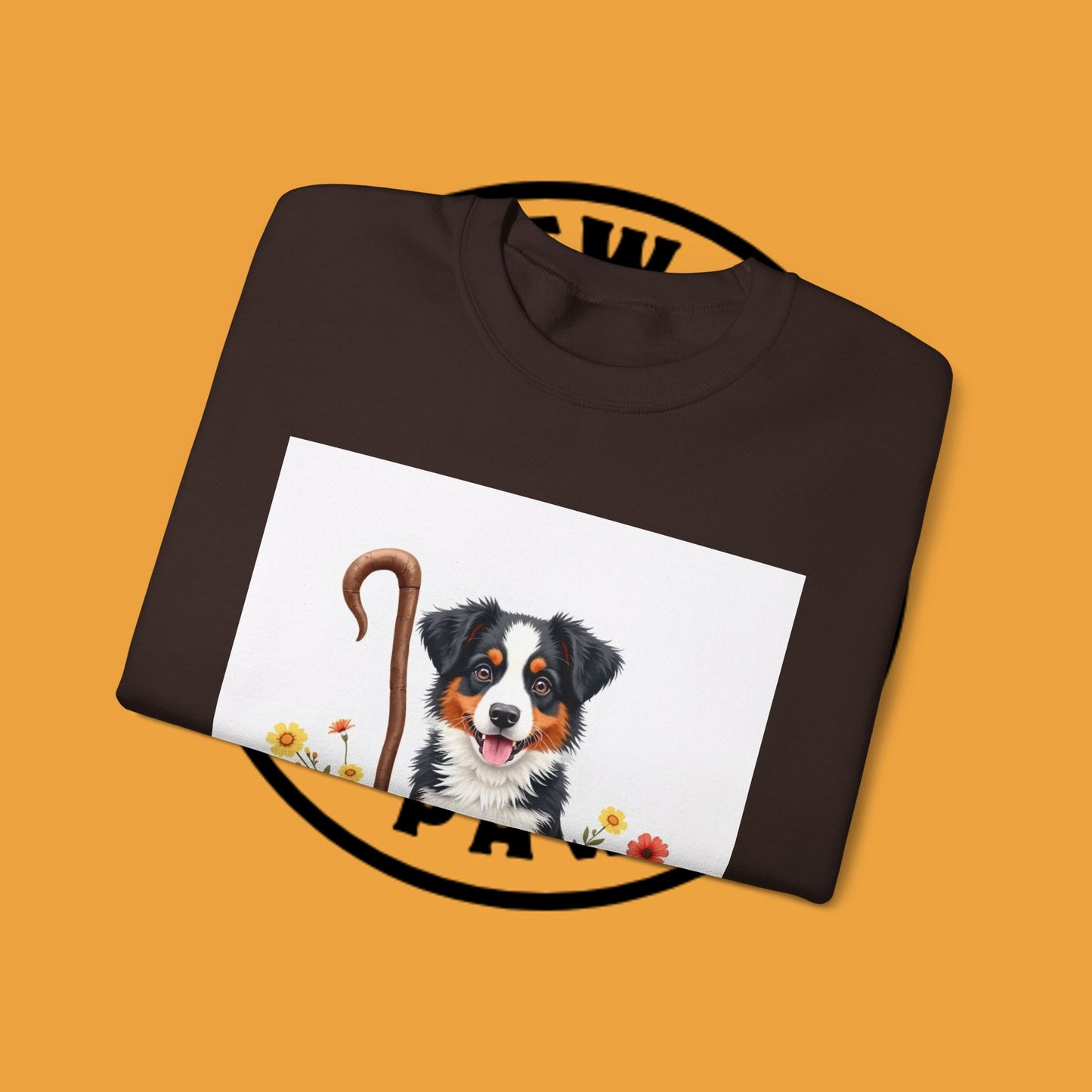 Border Collie Puppy Shepherd's Crook Crewneck Sweatshirt - Pastoral Dog Art | Farm Life Gift