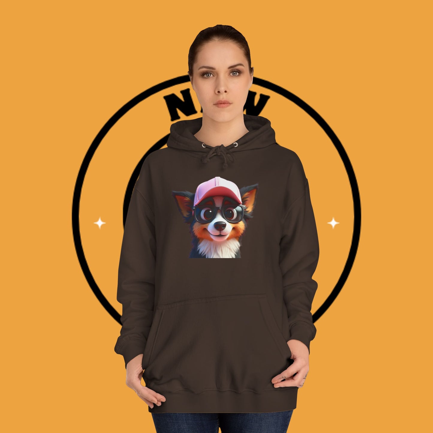 "Hipster Border Collie Puppy with Glasses & Cap Hoodie - Cute Trendy Dog Sweatshirt | Fun Design"