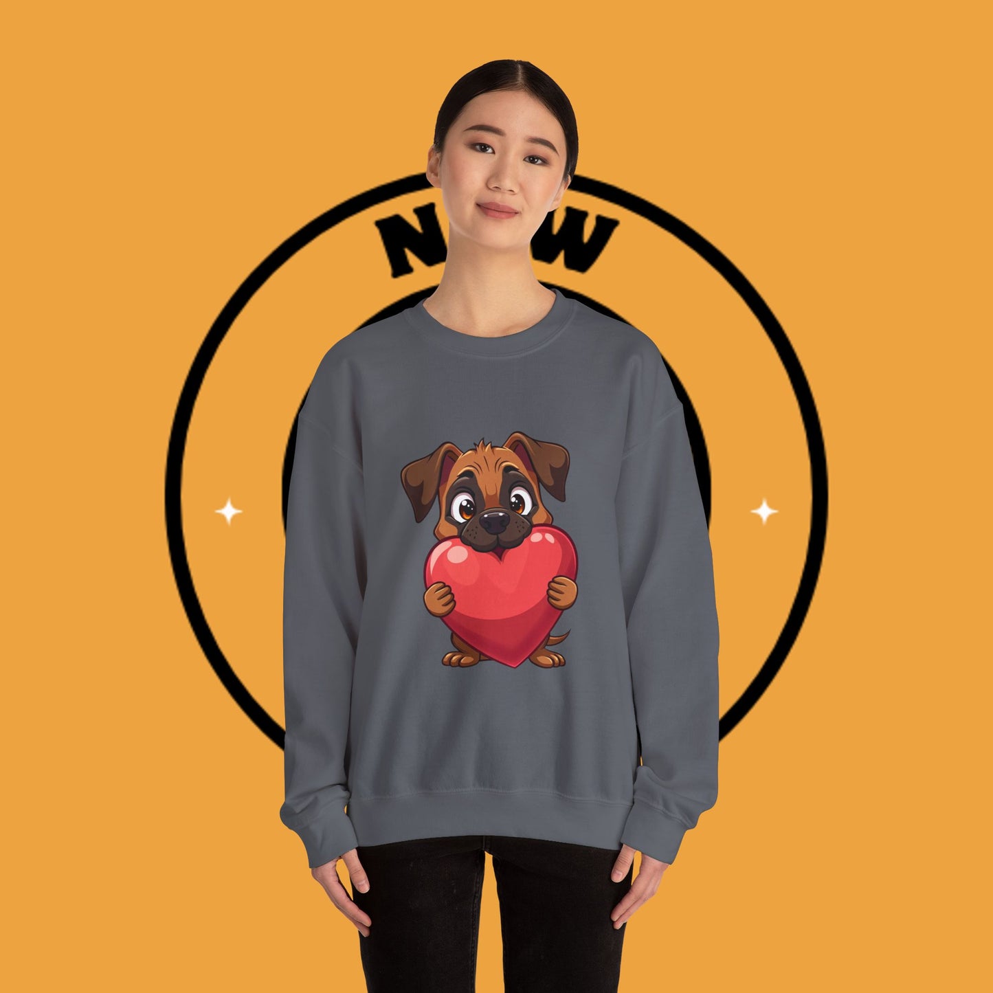Adorable Puppy Love Heart Crewneck Sweatshirt - Perfect Gift for Dog Lovers