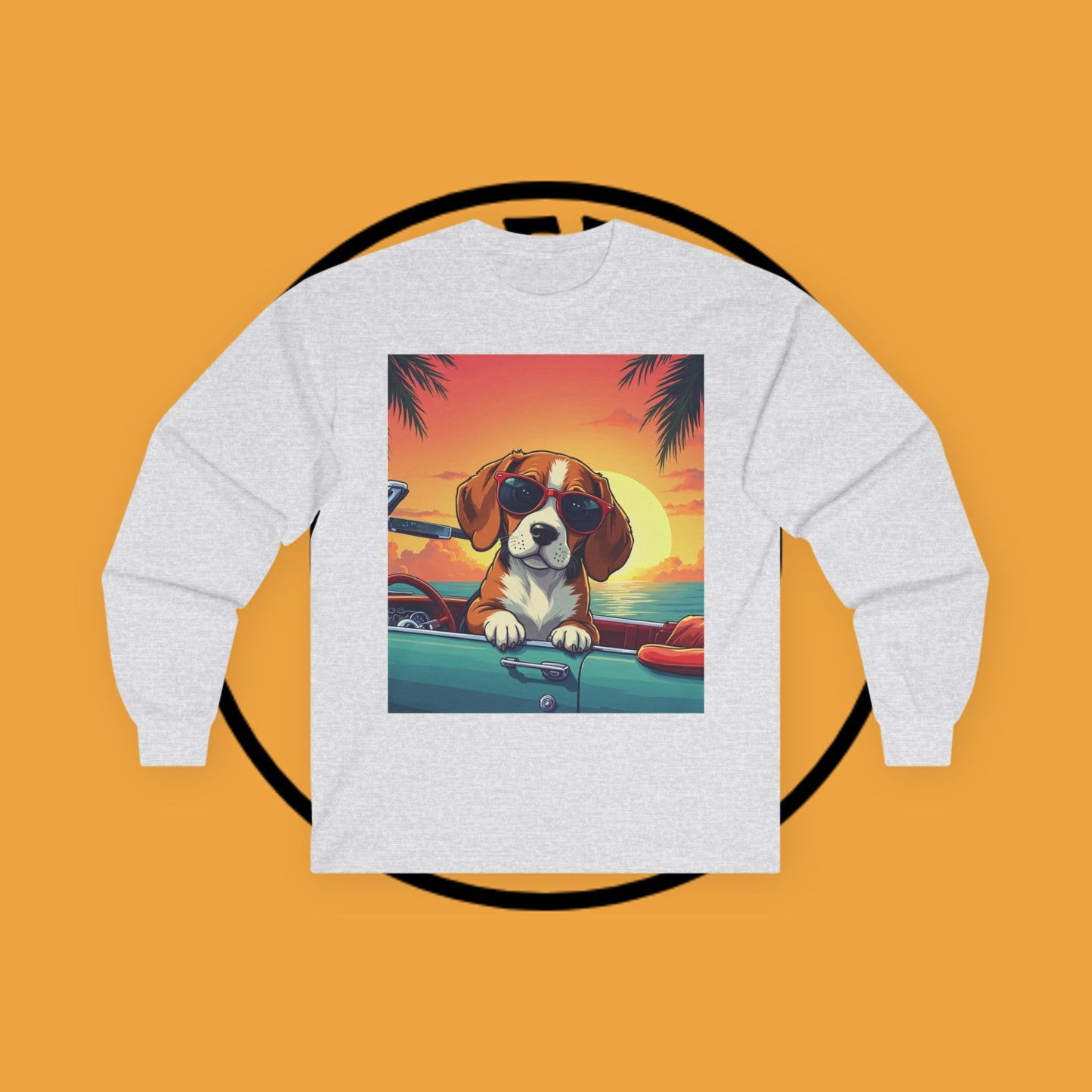 Cool Beagle Dog Sunglasses Vintage Car Long Sleeve Beach Tee