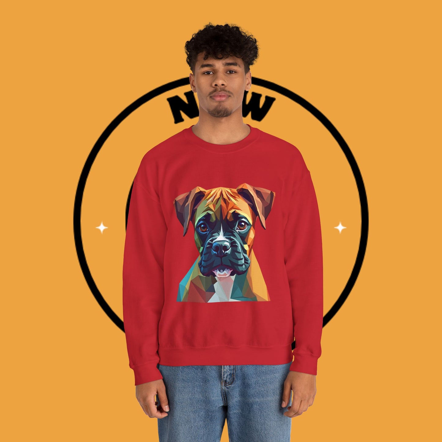 Geometric Boxer Dog Crewneck Sweatshirt - Polygon Art Pet Portrait - Modern Design Lover Gift