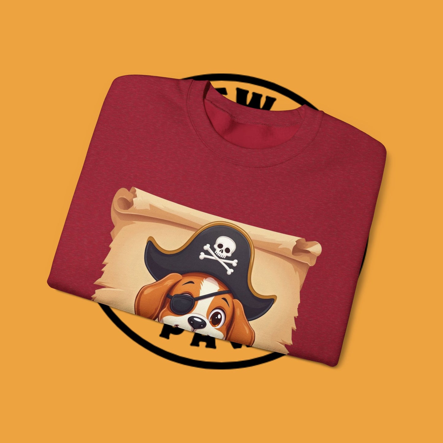 Pirate Dog Crewneck Sweatshirt - Buccaneer Beagle Design with Patch and Hat