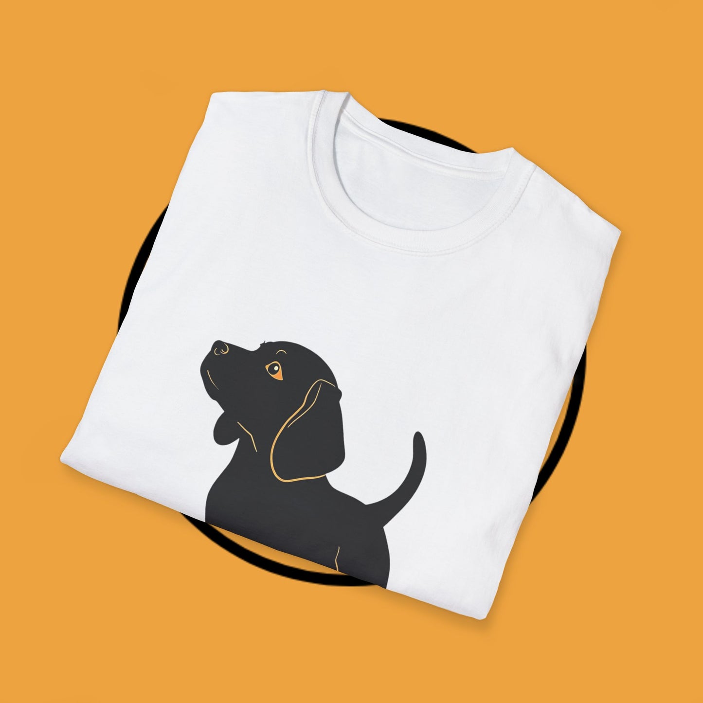 Minimalist Black Beagle Puppy T-Shirt - Simple Dog Silhouette Design | Modern Pet Lover Tee with Gold Accents