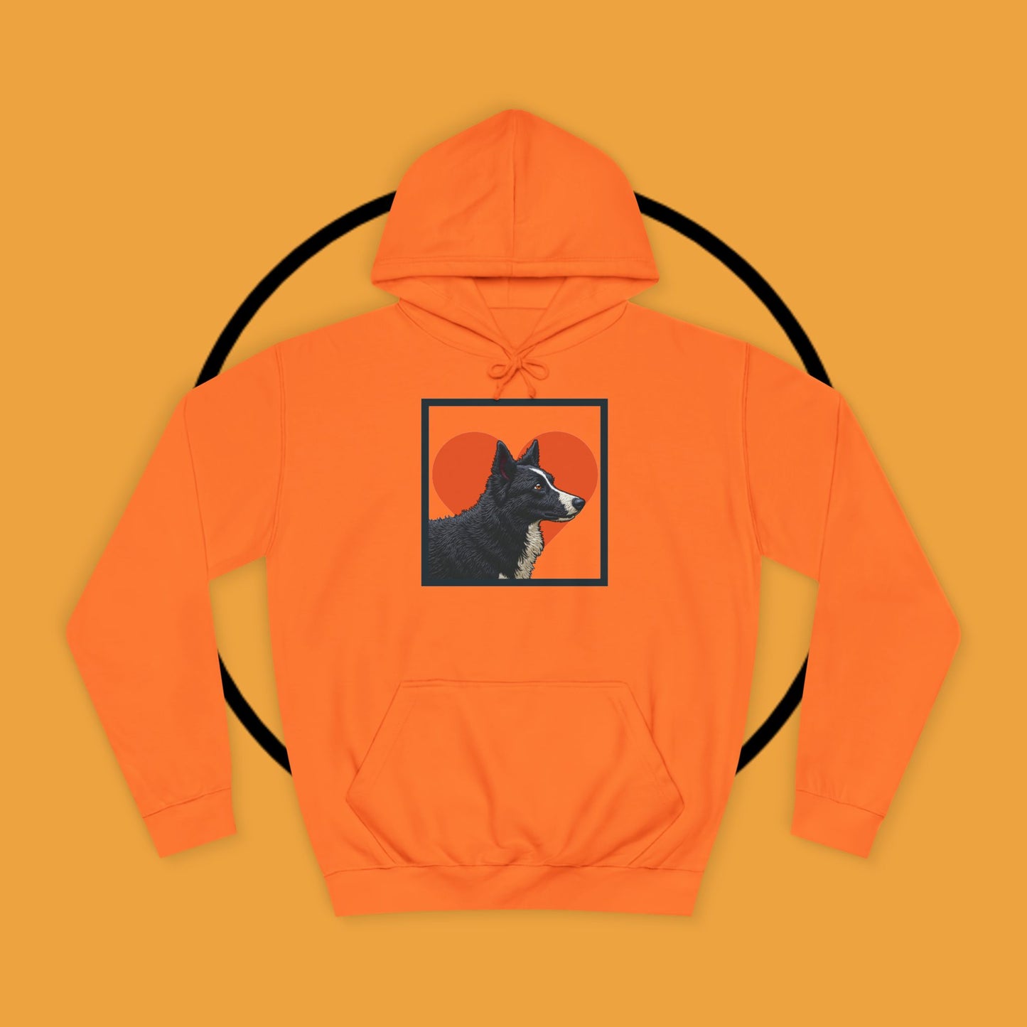 "Black & White Border Collie Portrait Hoodie - Bold Red Heart Background Dog Lover Sweatshirt | Premium Art Design"
