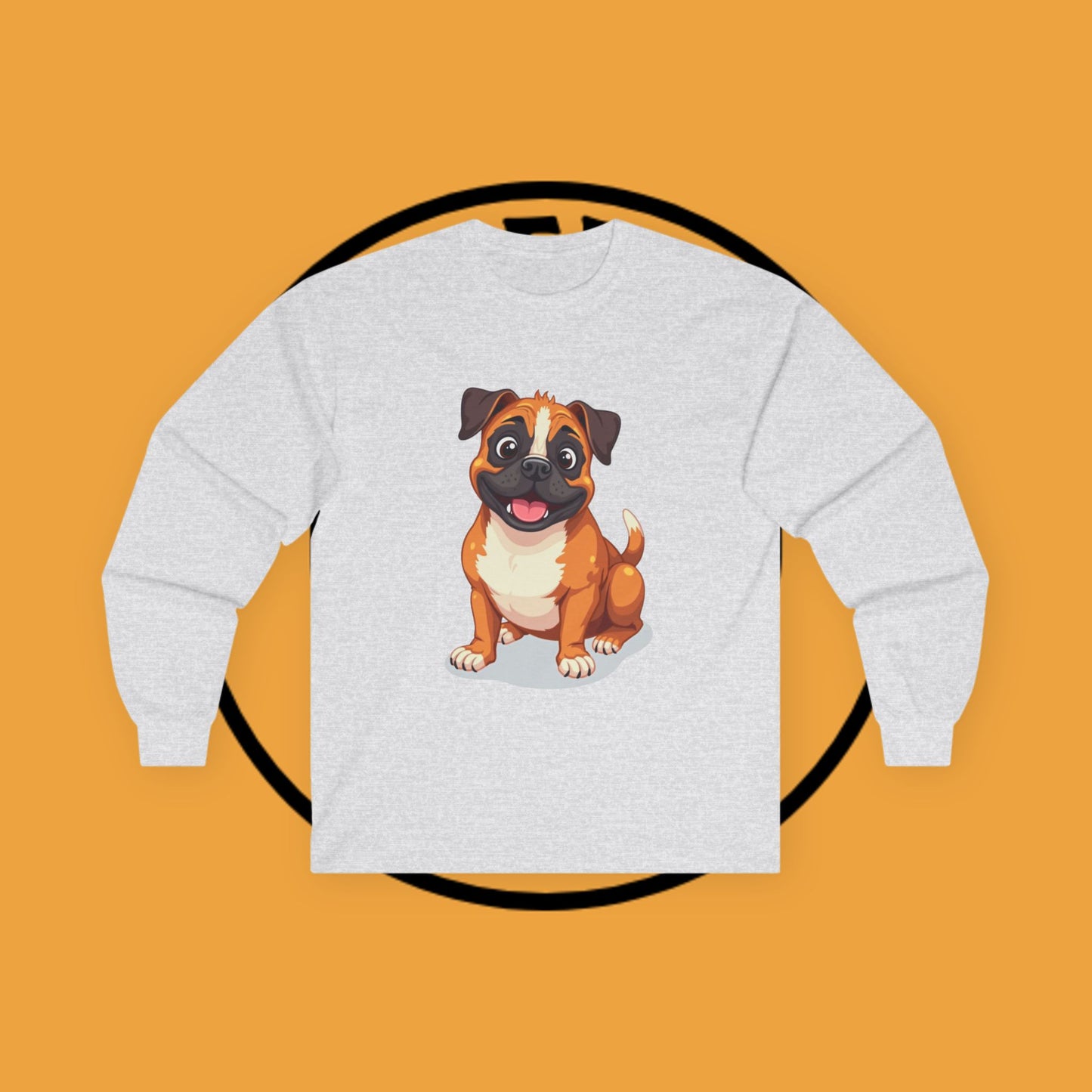 Adorable Boxer Puppy Long Sleeve T-Shirt - Happy Fawn Boxer Baby Dog Design