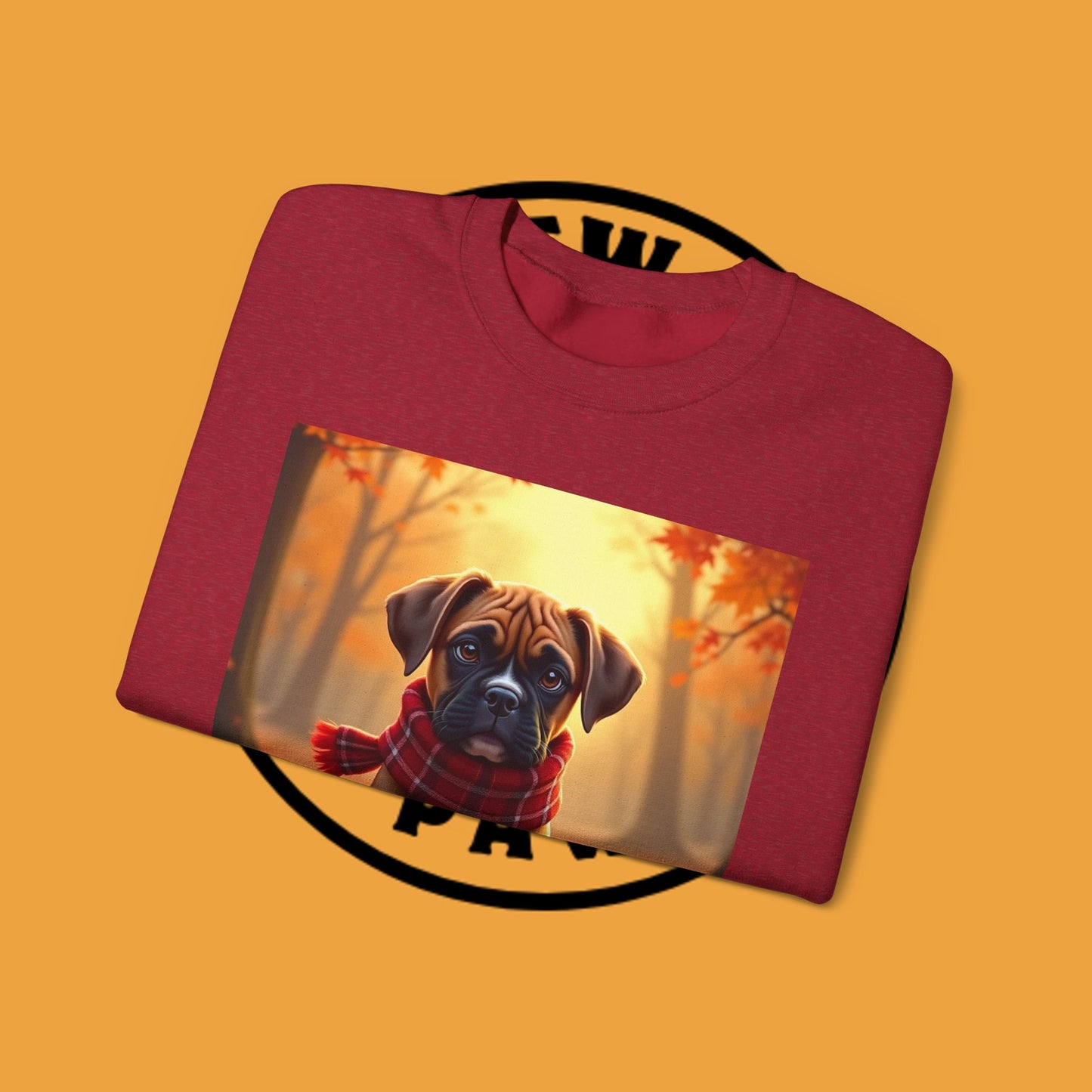 Cute Boxer Puppy Autumn Crewneck Sweatshirt | Fall Dog Lover Gift | Cozy Plaid Scarf Design