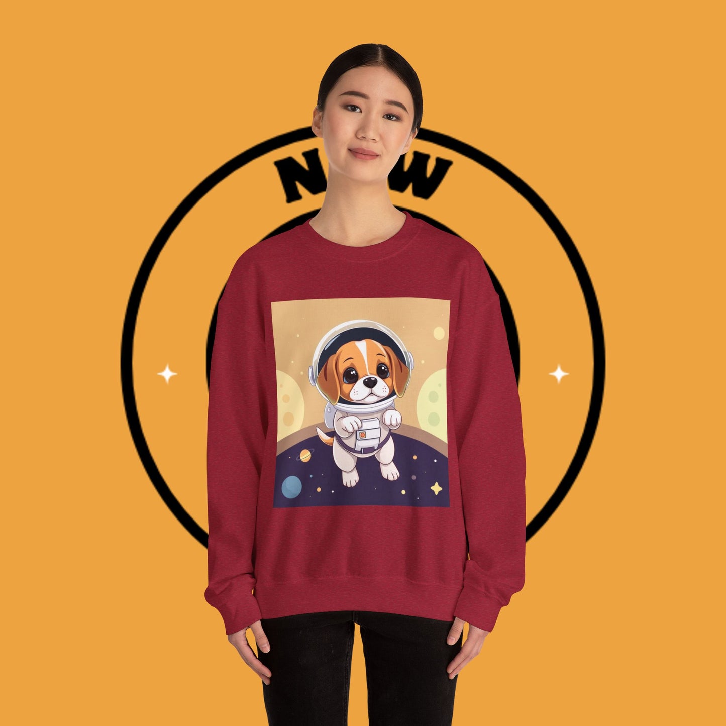 Astronaut Dog Crewneck Sweatshirt - Space Beagle Design with Helmet and Planets