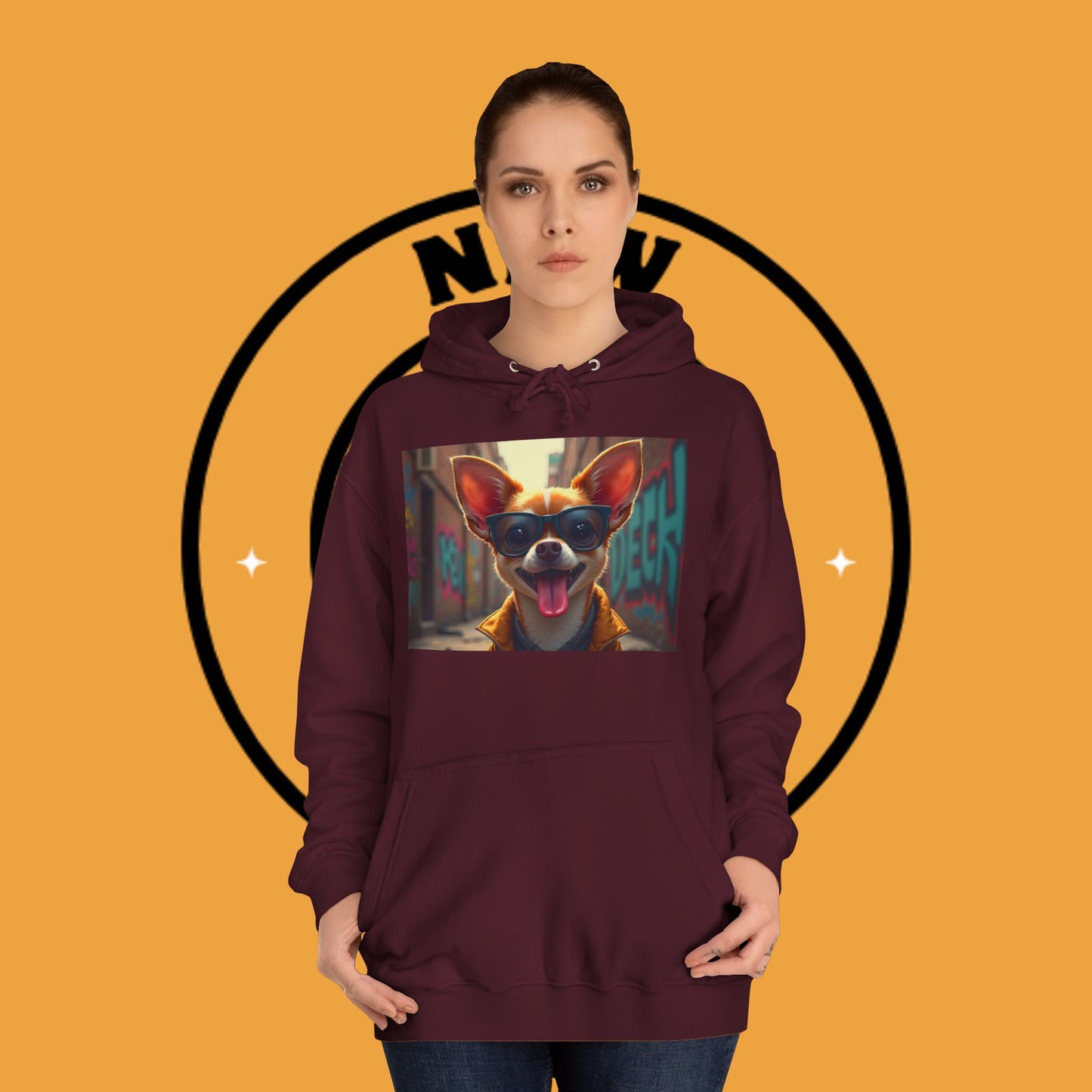 "Hip Chihuahua Sunglasses Hoodie | Cool Street Dog Art | Urban Hipster Pet Fashion | Trendy Animal Streetwear"