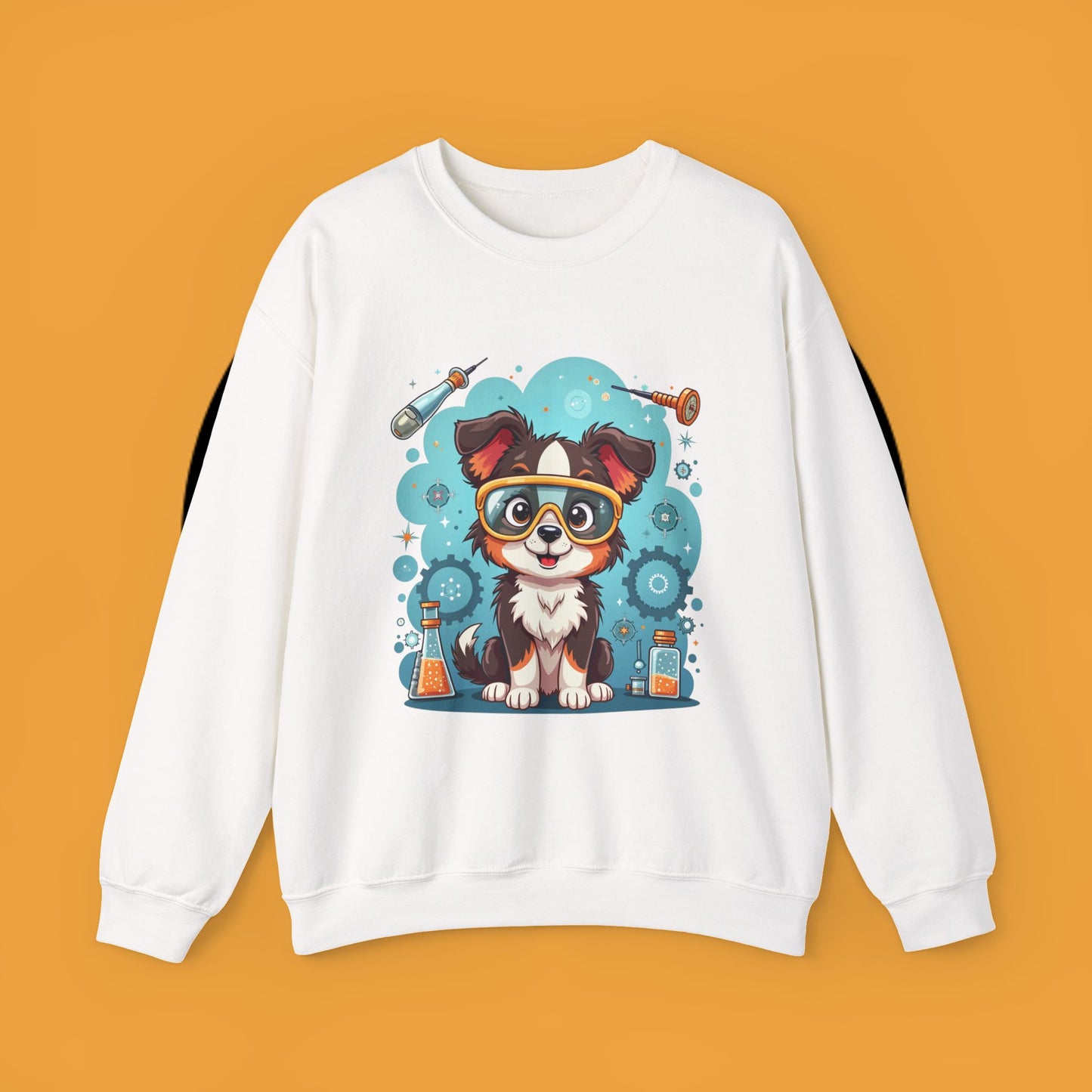 Science Dog Crewneck Sweatshirt - Cute Puppy Scientist with Lab Goggles Design | STEM Lover Gift
