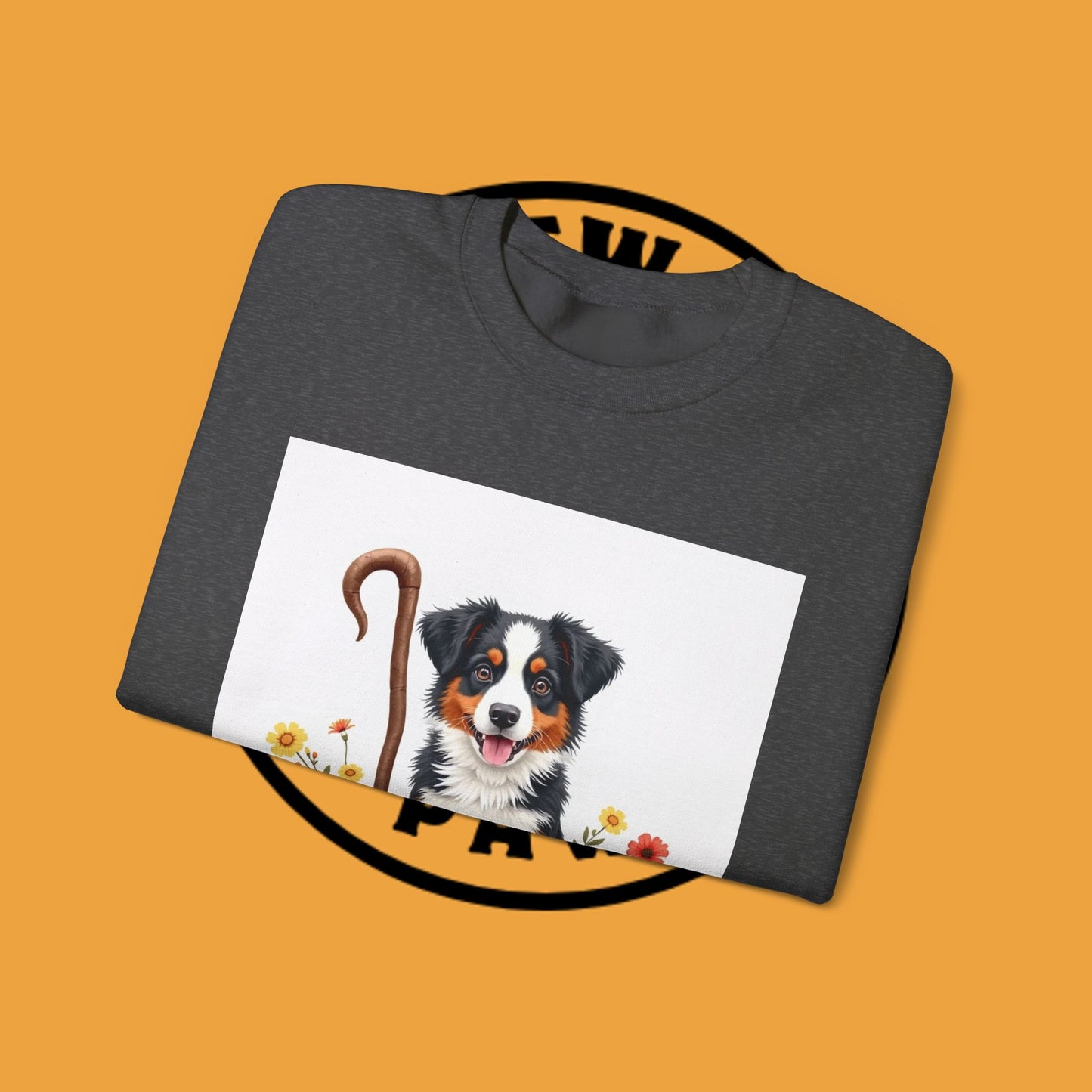 Border Collie Puppy Shepherd's Crook Crewneck Sweatshirt - Pastoral Dog Art | Farm Life Gift