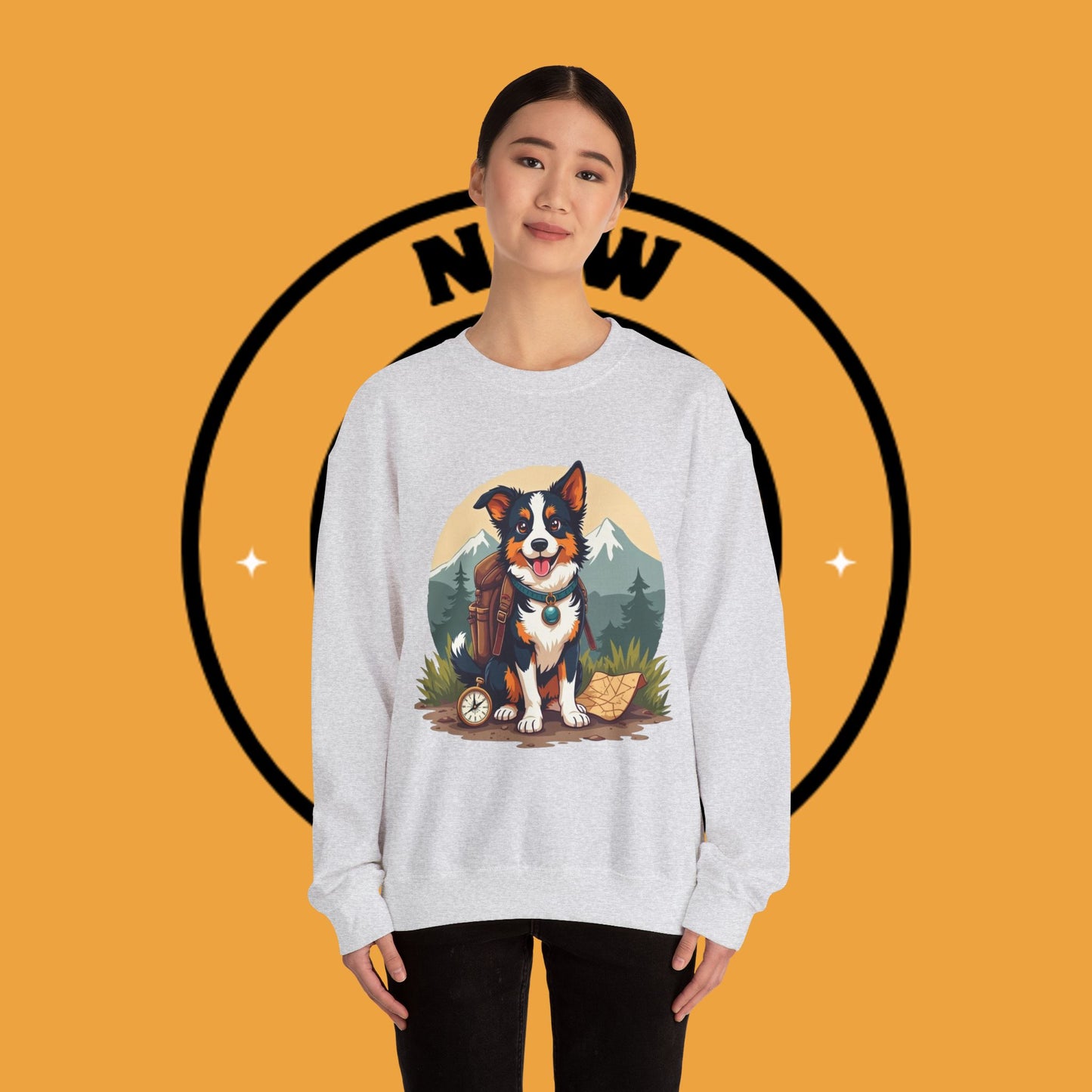 Adventure Dog Hiking Crewneck Sweatshirt - Mountain Explorer Border Collie Design | Outdoor Lover Gift