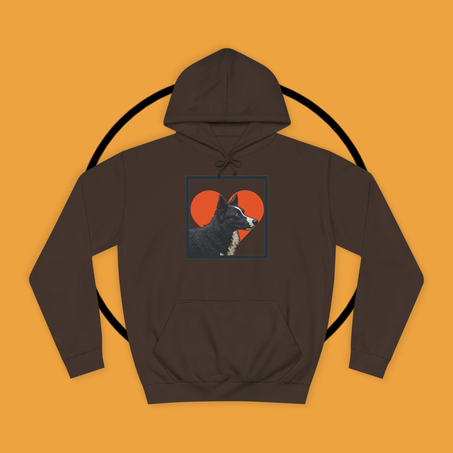 "Black & White Border Collie Portrait Hoodie - Bold Red Heart Background Dog Lover Sweatshirt | Premium Art Design"