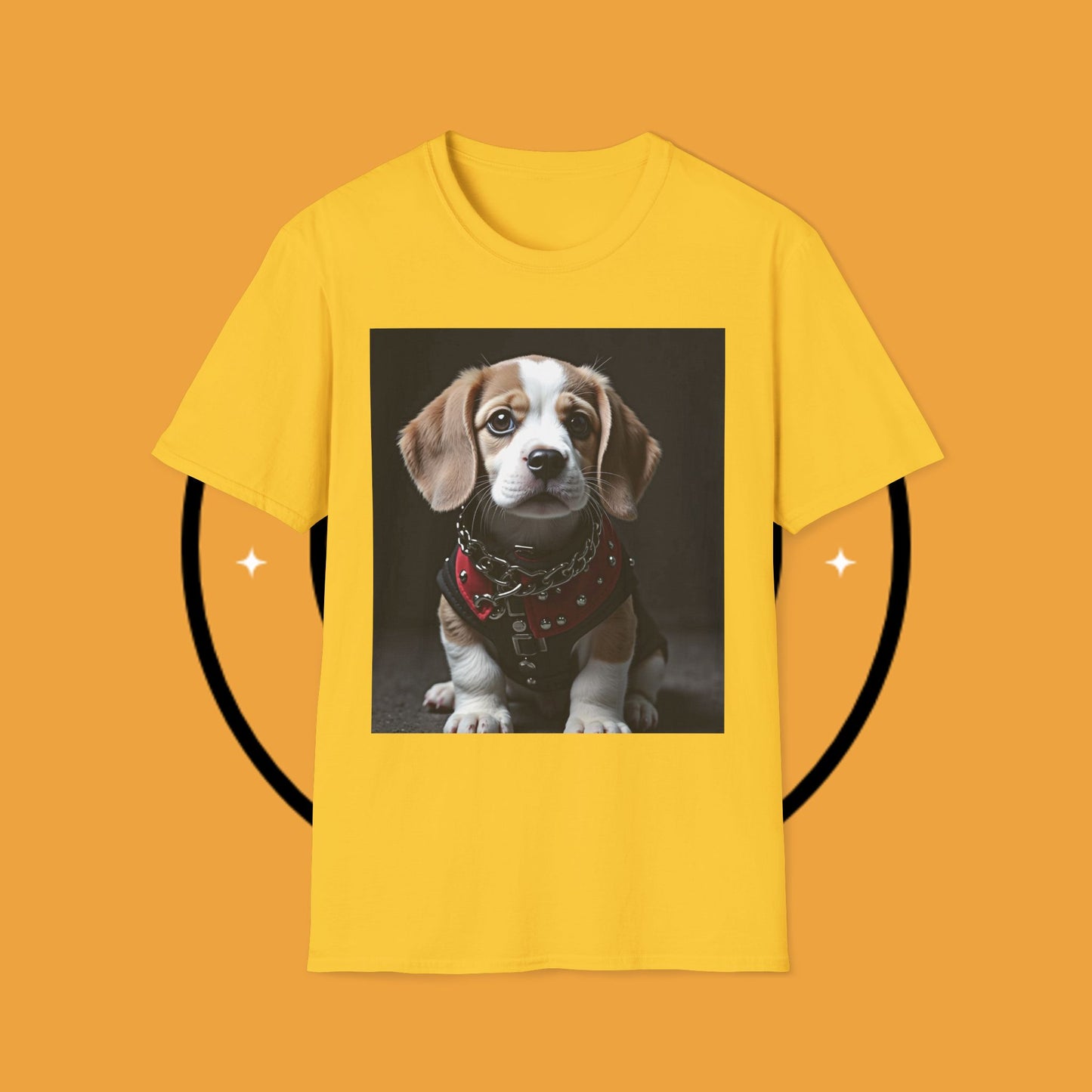 Tough Beagle Puppy T-Shirt - Rebel Dog with Leather Harness Design | Edgy Pet Lover Biker Style Tee