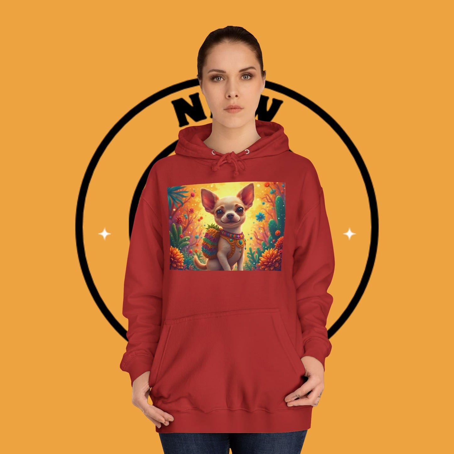 "Mexican Fiesta Chihuahua Hoodie | Day of Dead Dog Art | Colorful Desert Cactus Design | Cinco de Mayo Gift"