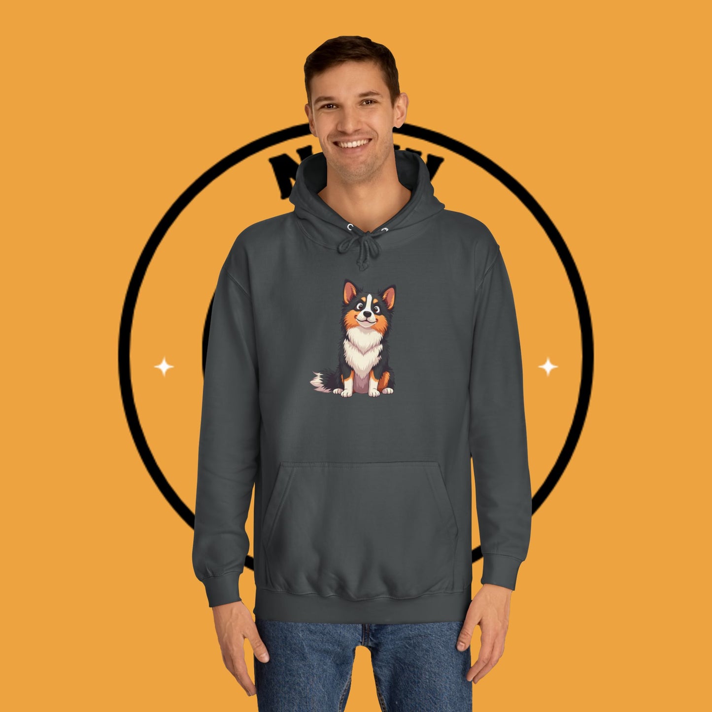 "Cute Tricolor Puppy Hoodie - Adorable Cartoon Dog Design | Kawaii Animal Streetwear for Dog Lovers"