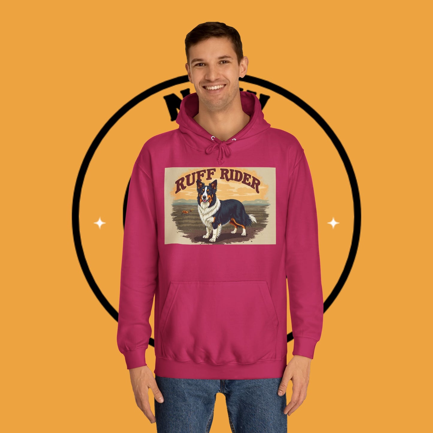 "Ruff Rider Border Collie Hoodie - Vintage Western Dog Lover Sweatshirt | Premium Quality Comfort Wear"