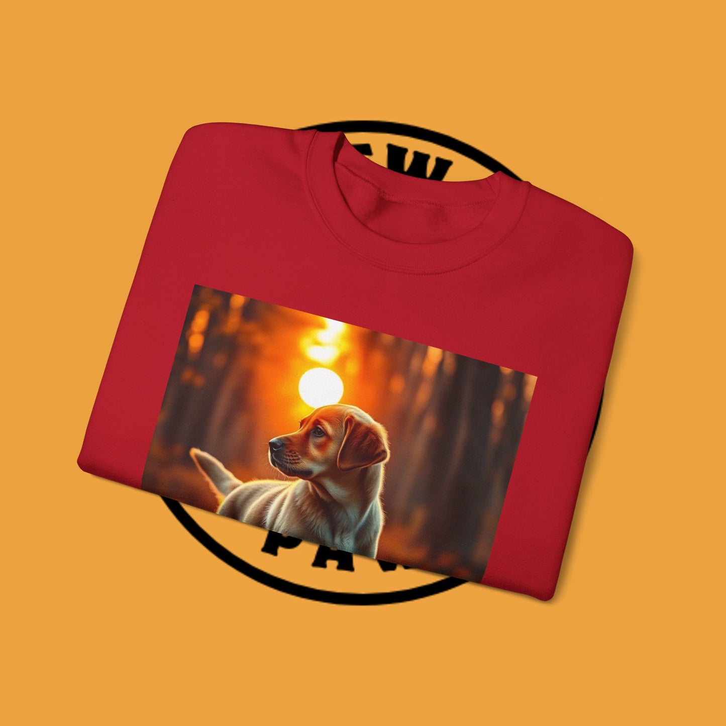 Crewneck Sweatshirt - Labrador Puppy in Autumn Forest with Golden Sunset Light Design