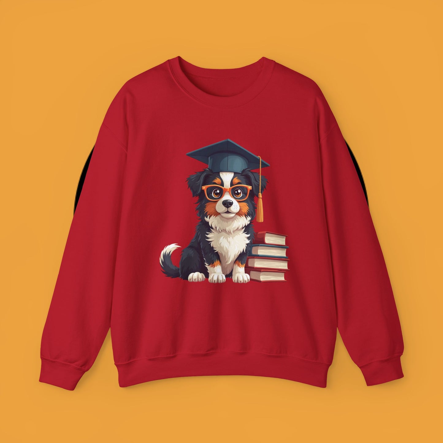 Graduation Dog Crewneck Sweatshirt - Smart Puppy Graduate Cap Books | Academic Achievement Gift