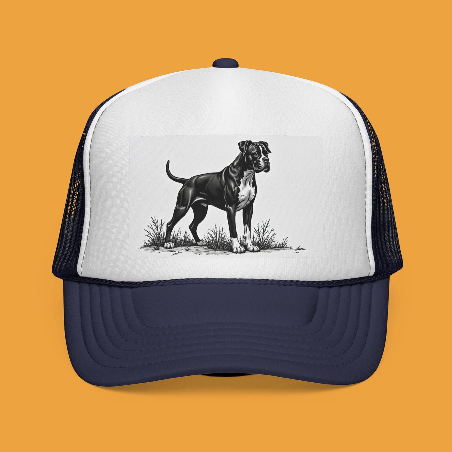 "Boxer Dog Trucker Cap - Premium Black & White Design | Adjustable Snapback Hat for Dog Lovers | Streetwear Baseball Cap"