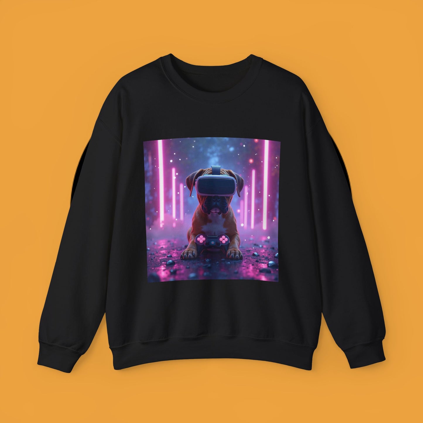 VR Gaming Boxer Dog Crewneck Sweatshirt | Funny Gamer Gift | Virtual Reality Puppy Design