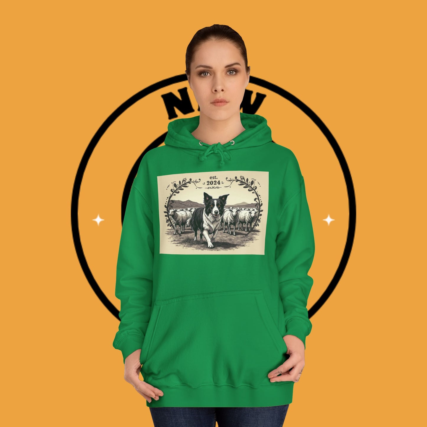 "Border Collie Sheep Herding Hoodie - Vintage Farm Life Est. 2024 Sweatshirt | Premium Pastoral Dog Design"