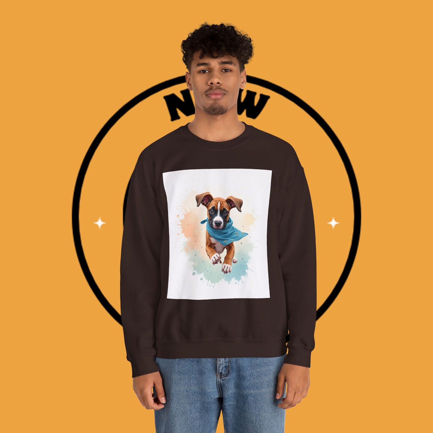 Watercolor Puppy Bandana Crewneck Sweatshirt - Artistic Dog Portrait - Unique Pet Lover Gift