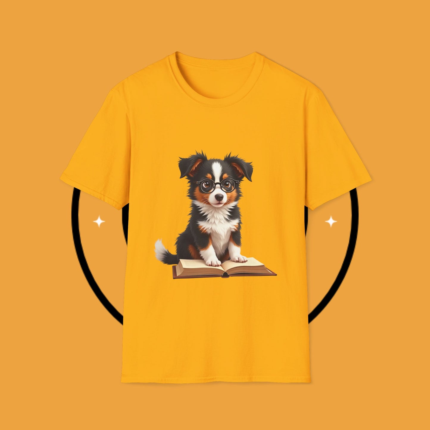 "Professor Puppy - Scholarly Border Collie" - Intellectual Dog T-Shirt - Smart Puppy with Glasses T-Shirt - Scholarly Dog Reading Book Tee | Educational Pet Lover Gift