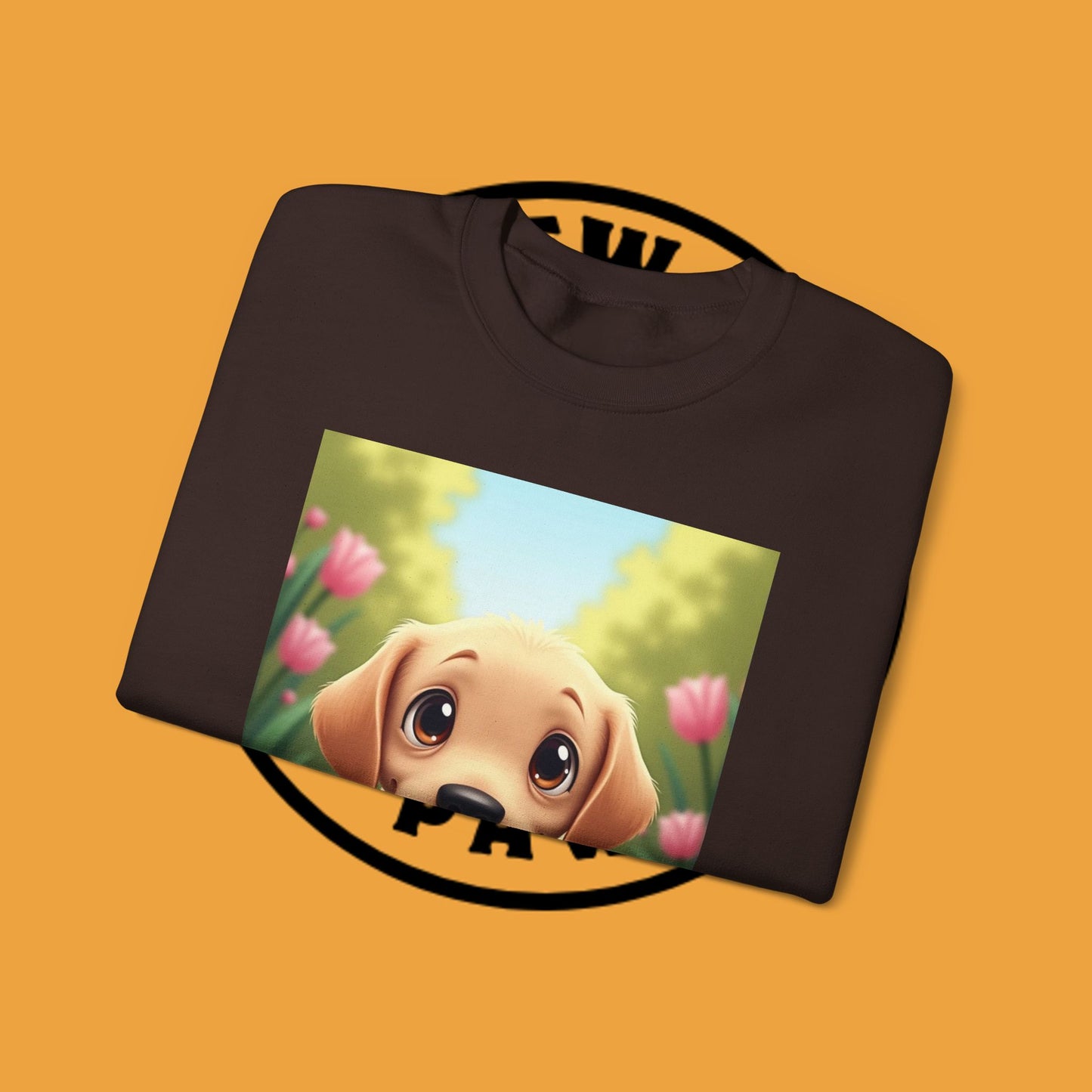 Adorable Golden Retriever Puppy in a Garden with Flowers - Cute Puppy Photo kawaii style