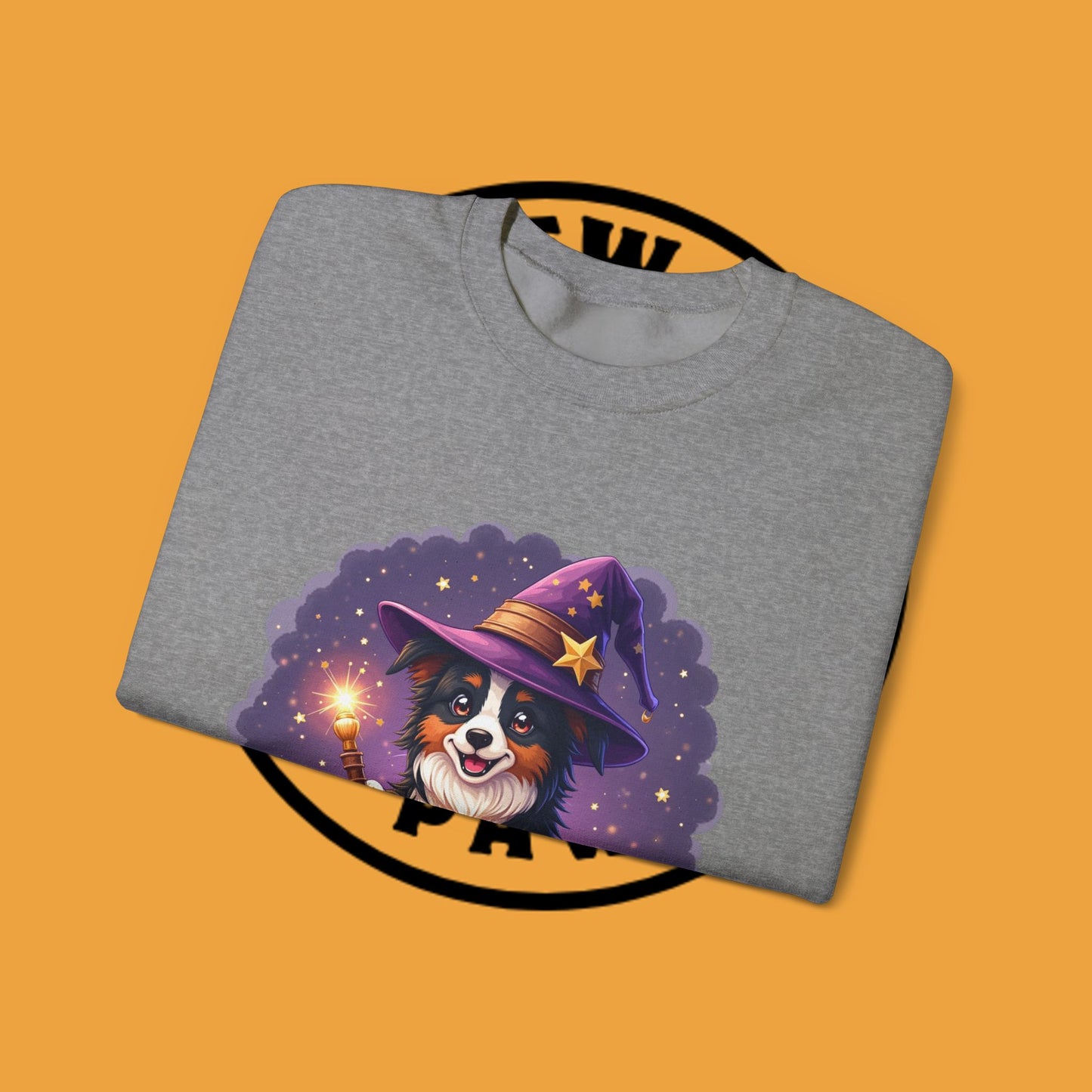 Magical Wizard Dog Crewneck Sweatshirt - Adorable Puppy Magician with Hat & Wand | Fantasy Pet Lover Gift Tee