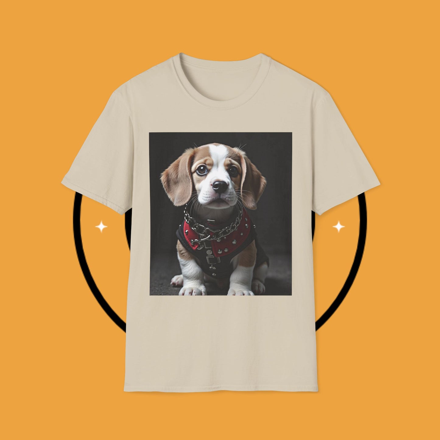 Tough Beagle Puppy T-Shirt - Rebel Dog with Leather Harness Design | Edgy Pet Lover Biker Style Tee