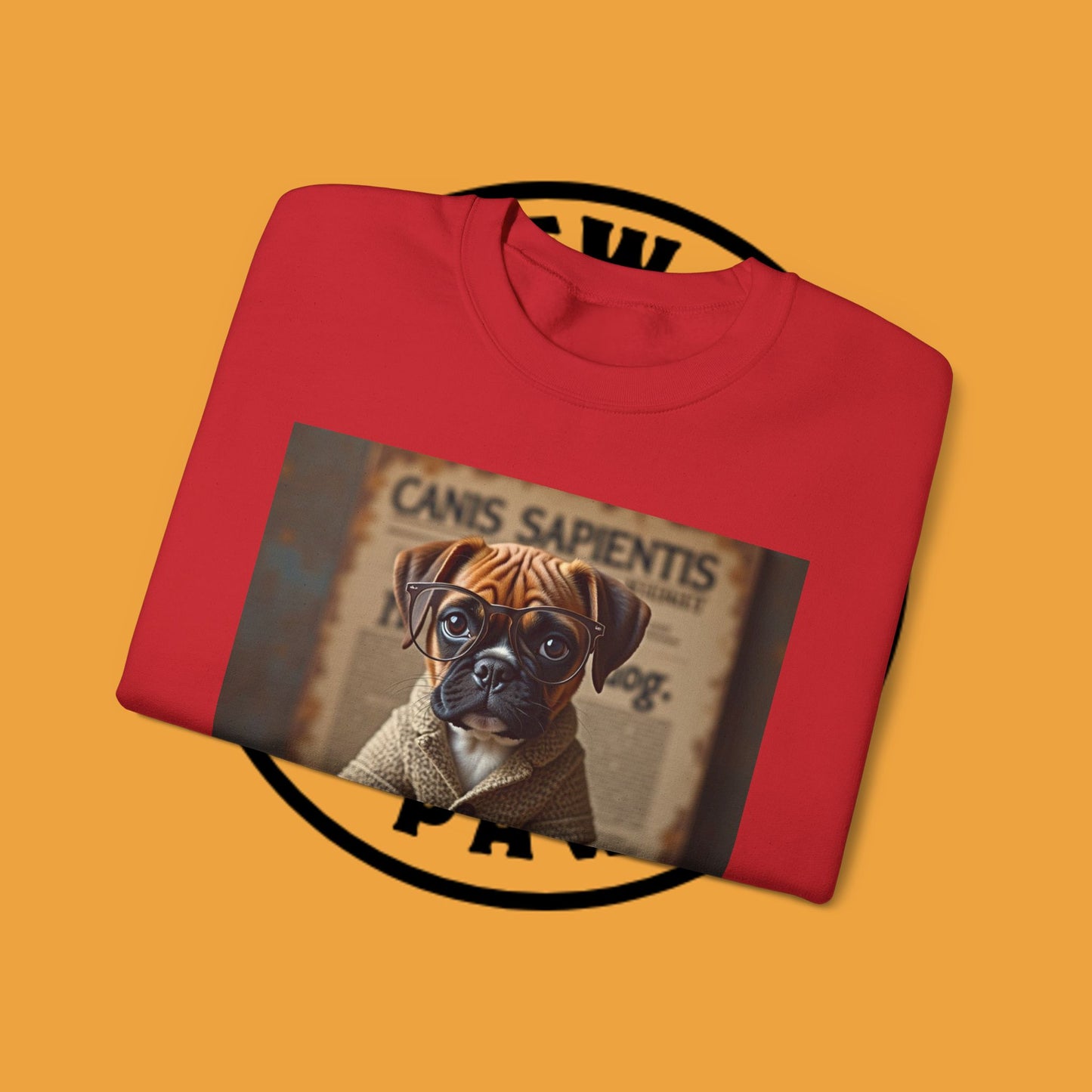 Professor Puppy Glasses Crewneck Sweatshirt - Scholarly Dog Design - Academic Pet Lover Gift