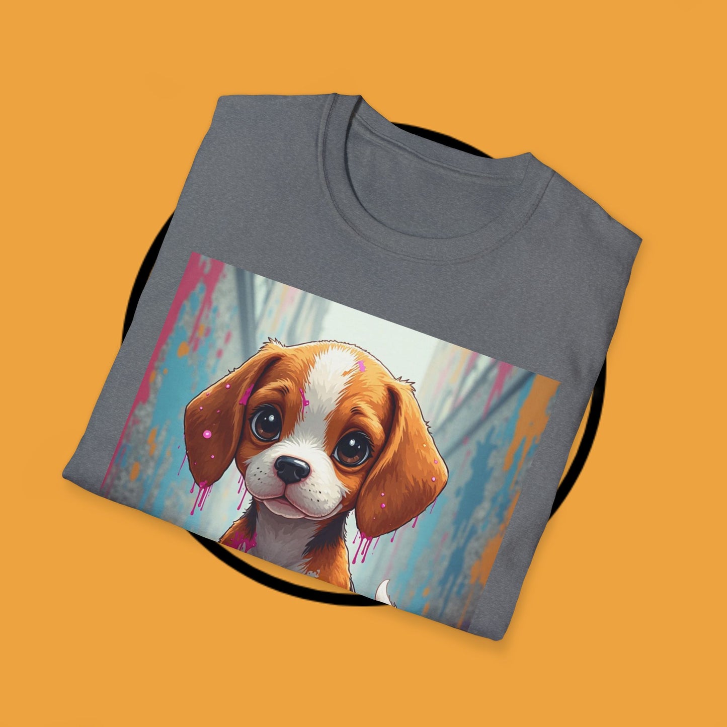 Beagle Street Art T-Shirt - Urban Paint Splatter Dog Design | Artistic Puppy Graffiti Tee for Creative Souls